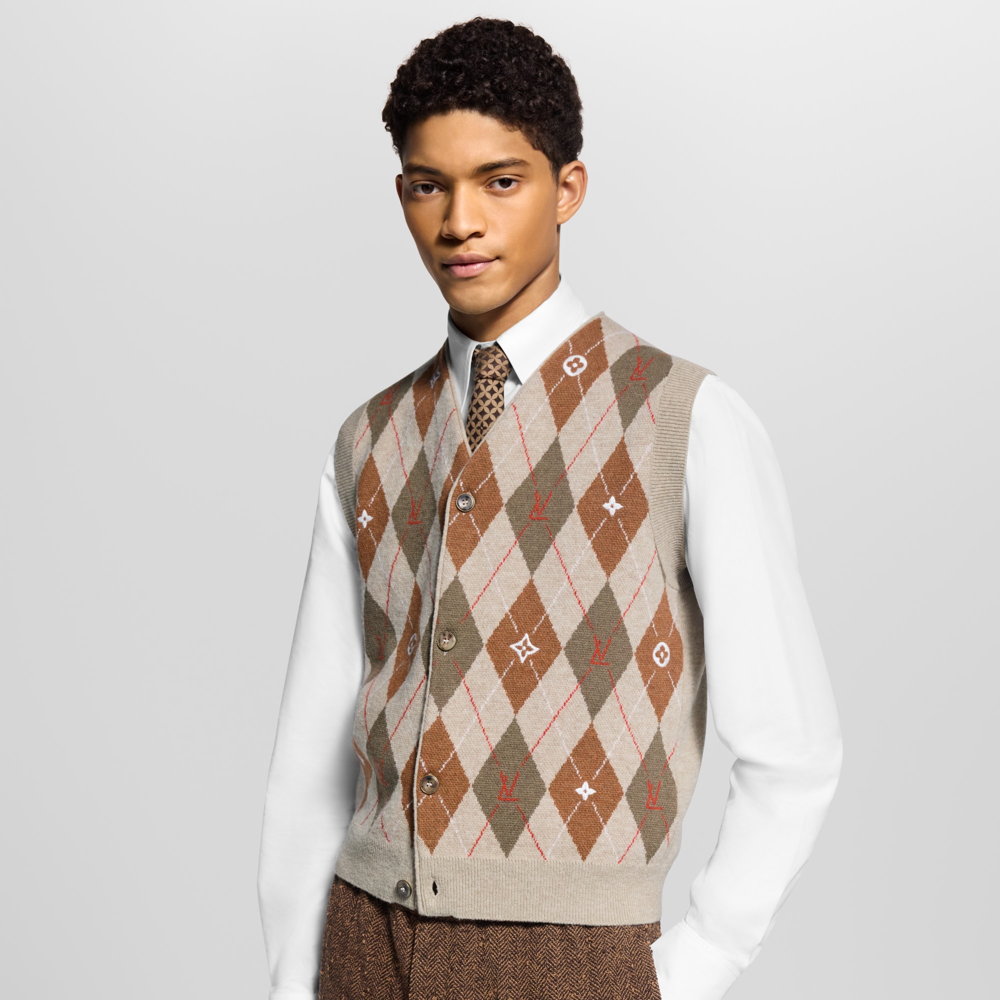 Argyle Intarsia Cardigan Vest  in Men