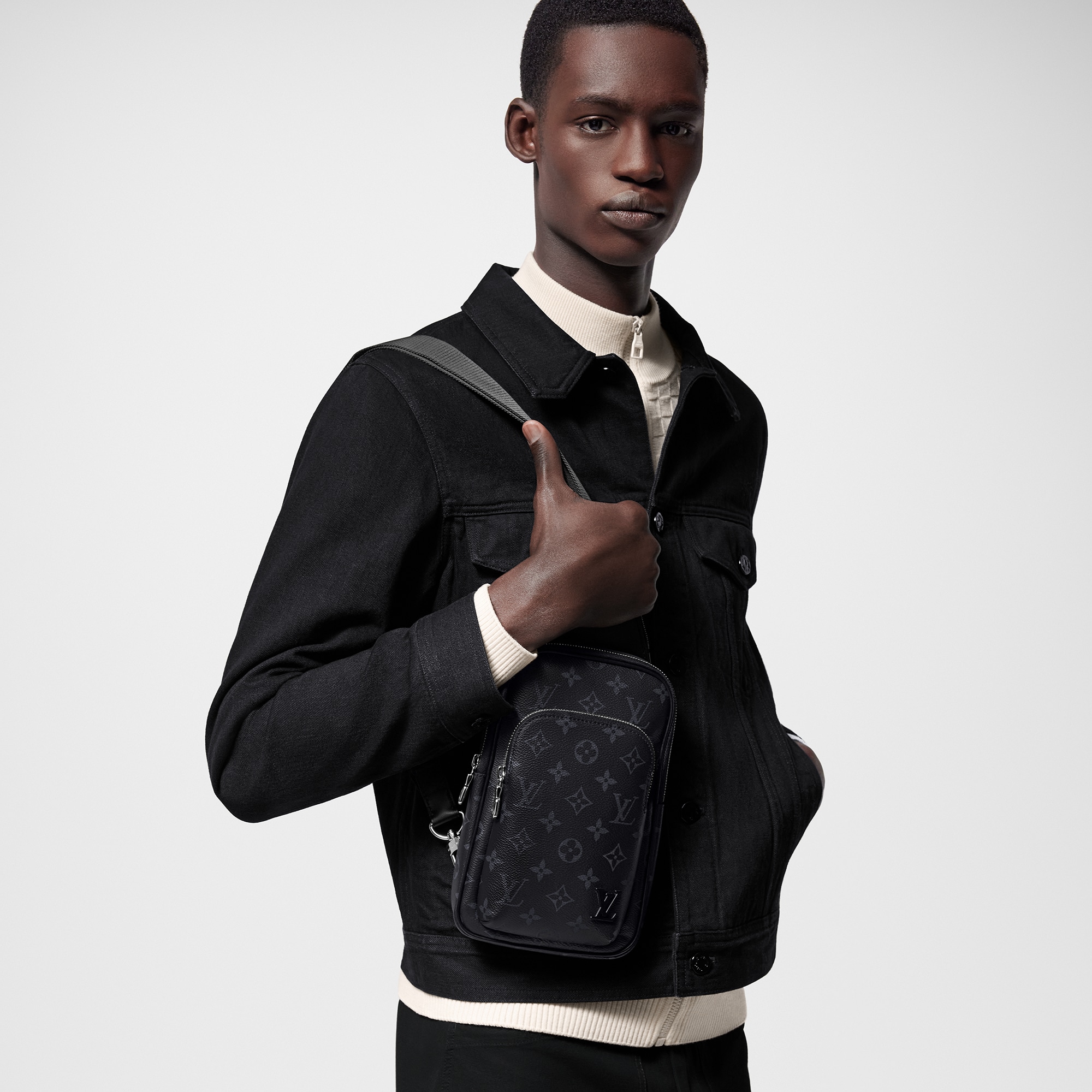 Monogram Eclipse Mens Leather Sling Bag Louis Vuitton Louis