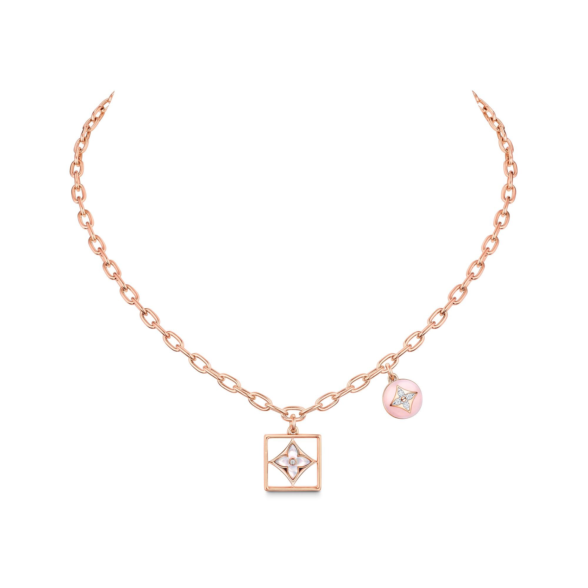 B Blossom Necklace, Pink Gold, White 