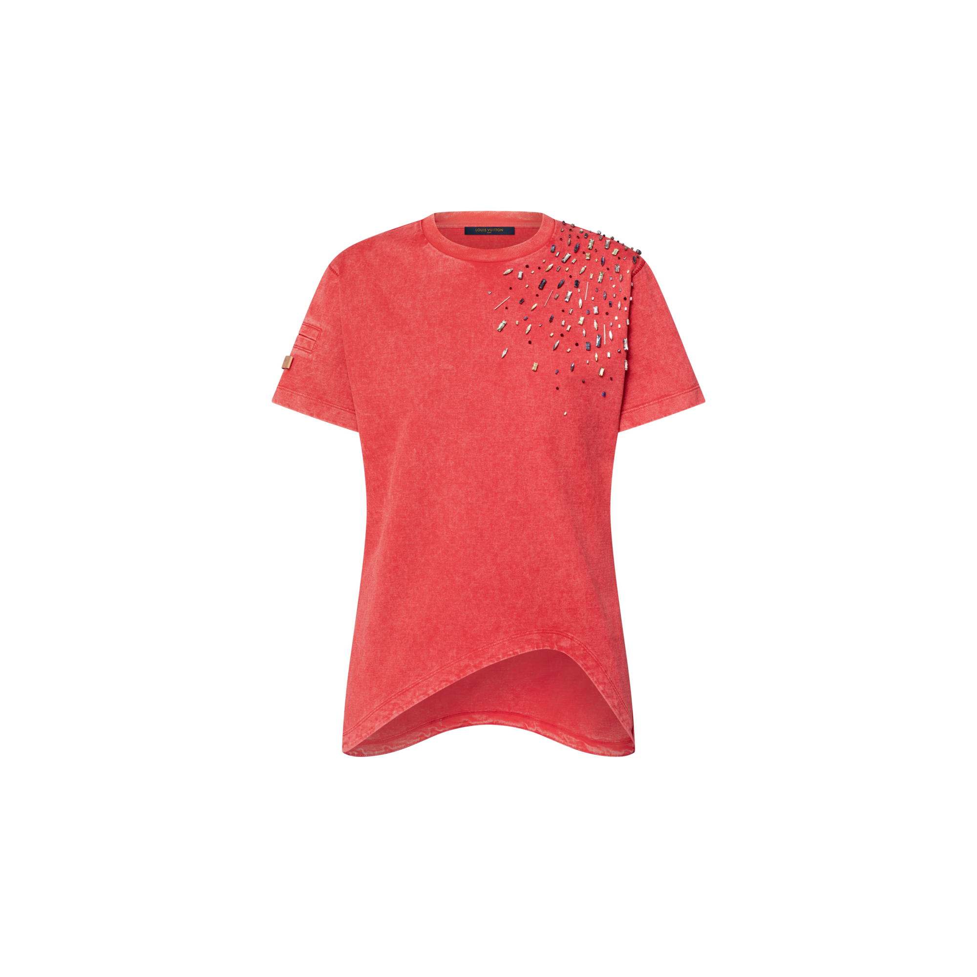 Bead Accent Curve Hem T-Shirt  in Women