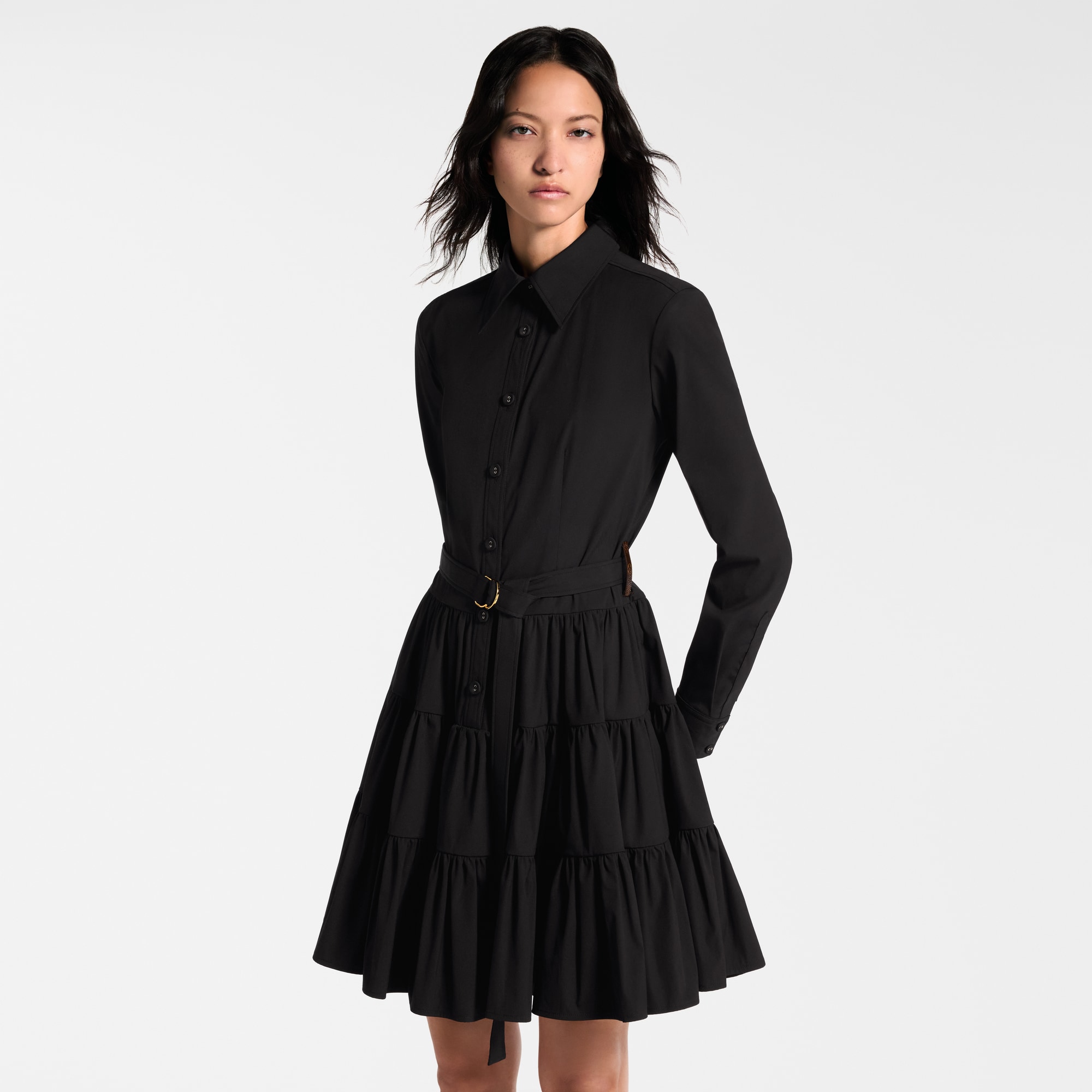 Belted Tiered Shirt Dress  in Women