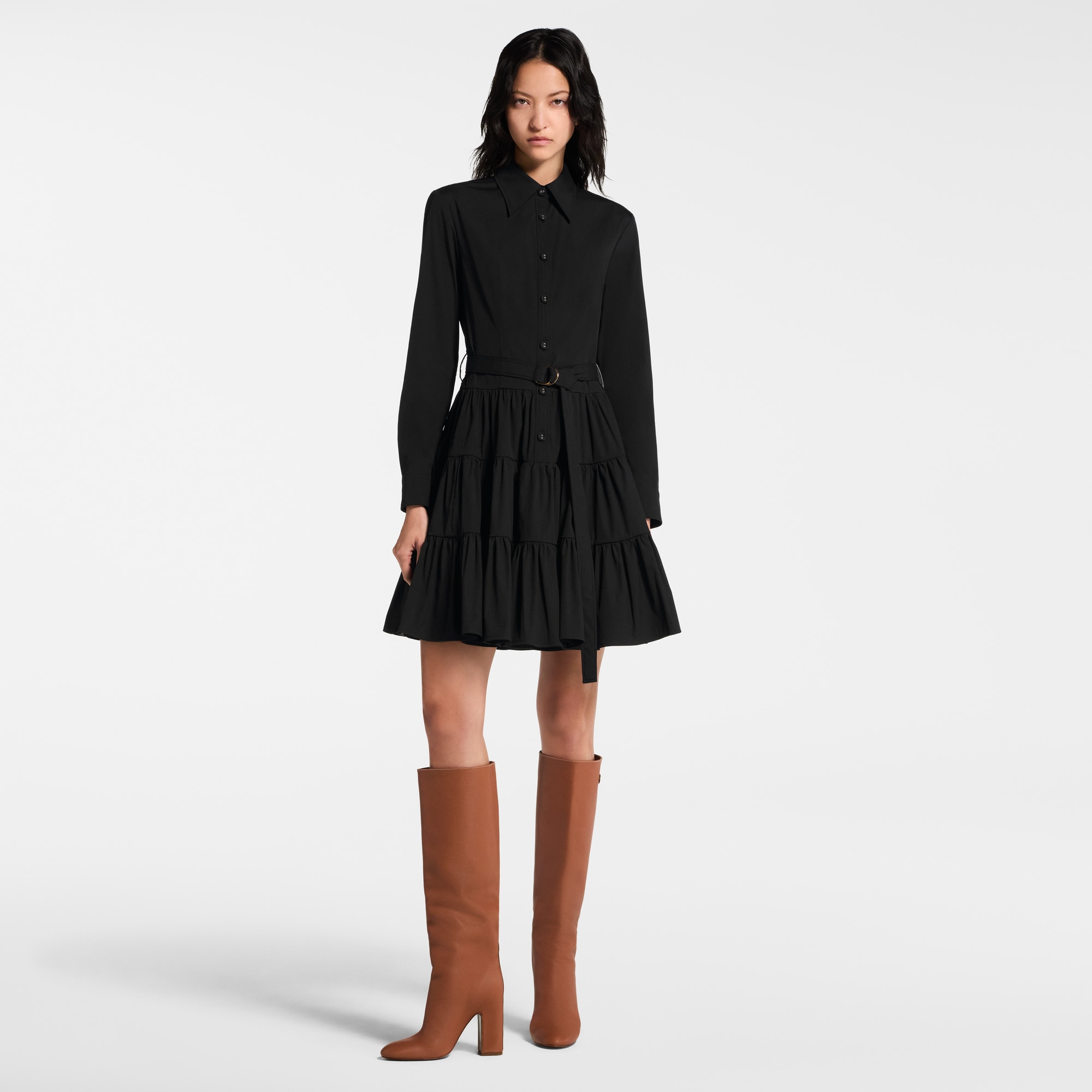 Belted Tiered Shirt Dress  in Women