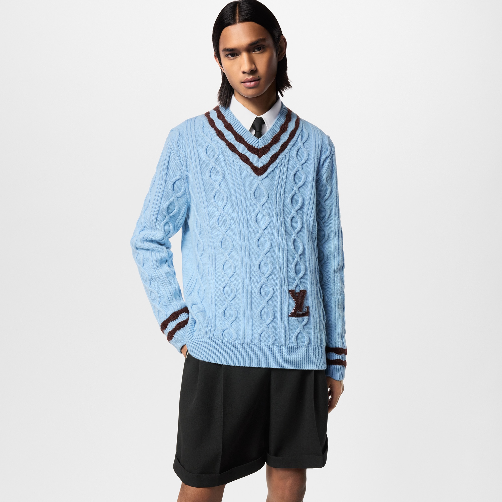 Essentials Men's Cable Knit V-Neck Sweater 100% Cotton (The Go