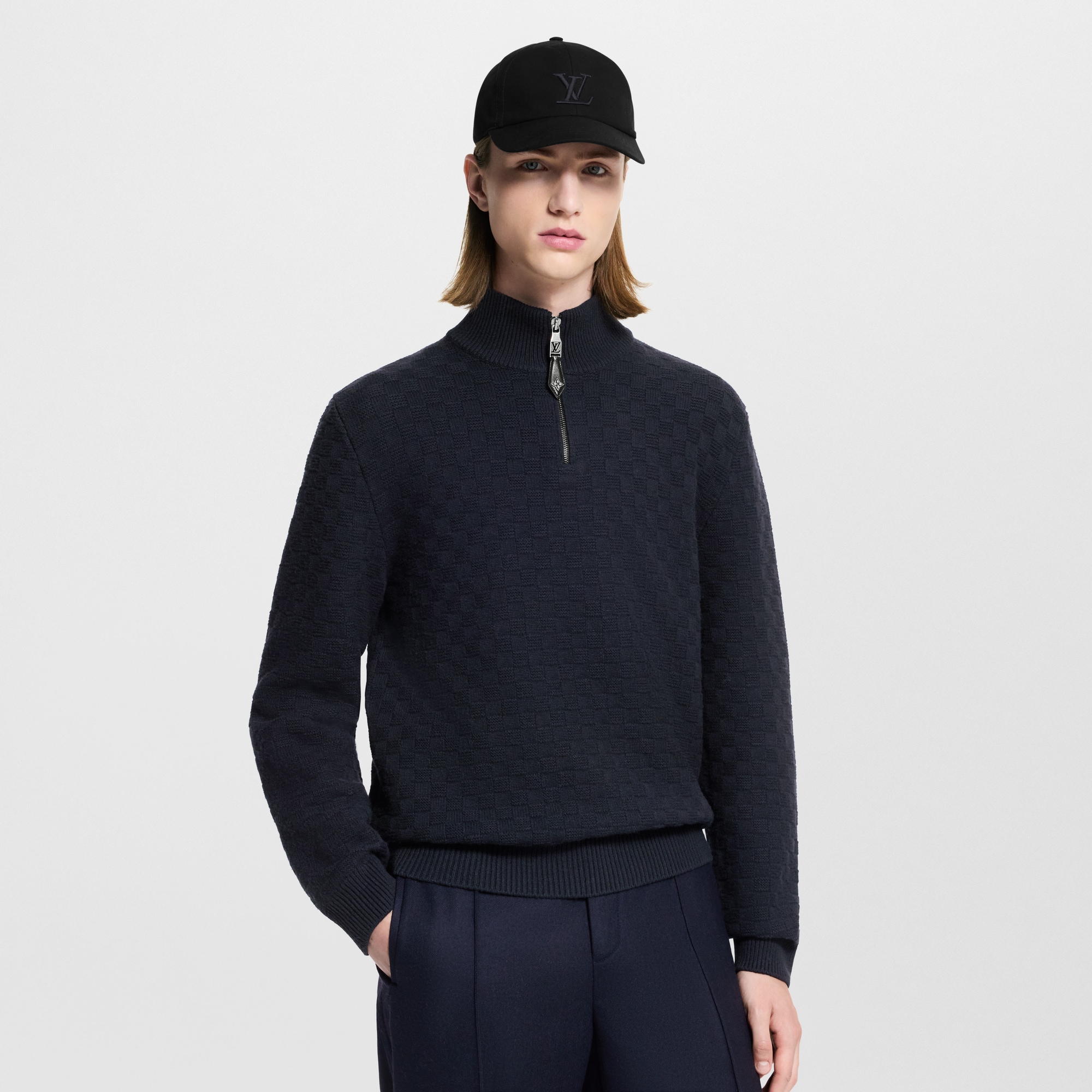 Cashmere-Wool Blend Half-Zip Pullover  in Men