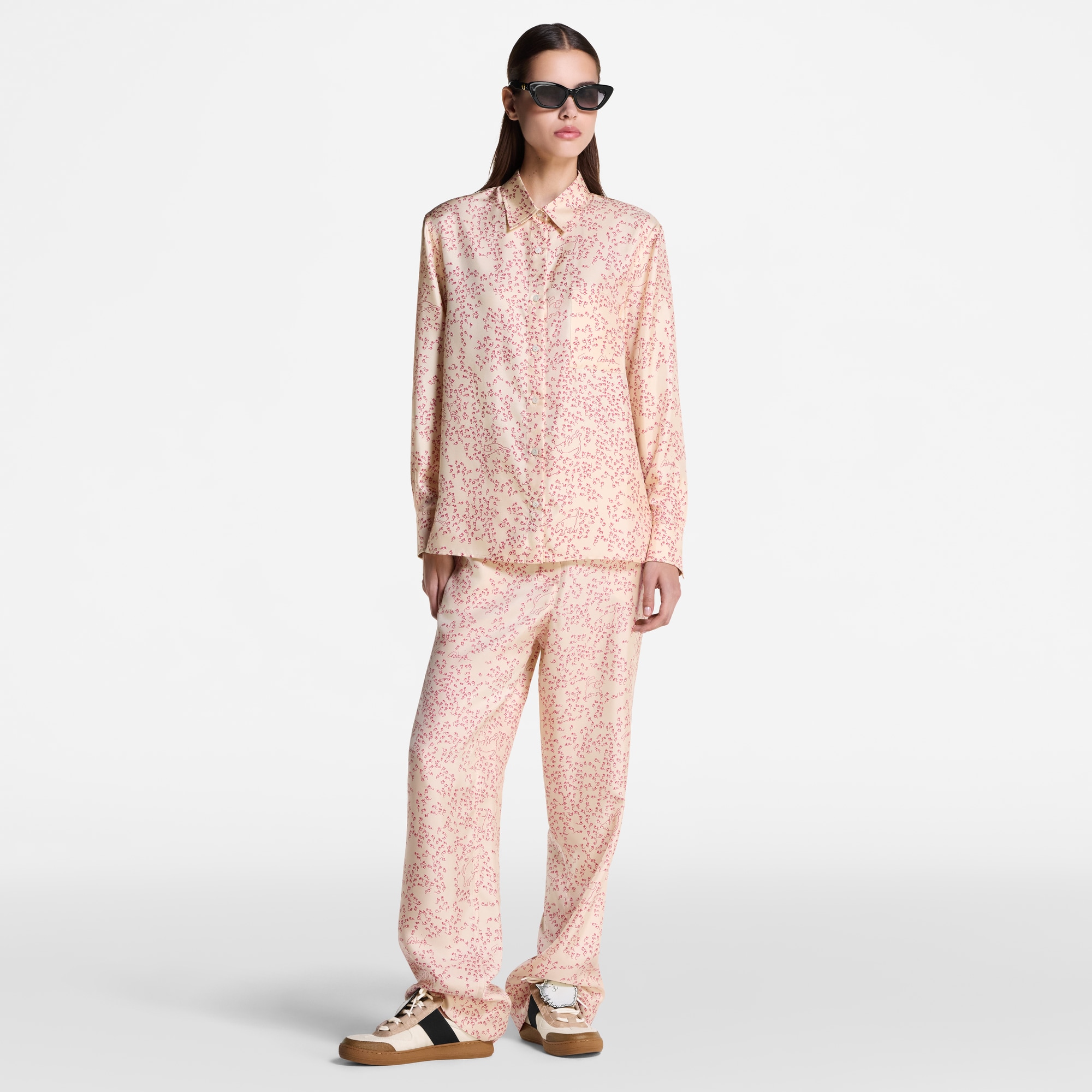 Cat-and-Mouse Print Silk Shirt  in Women