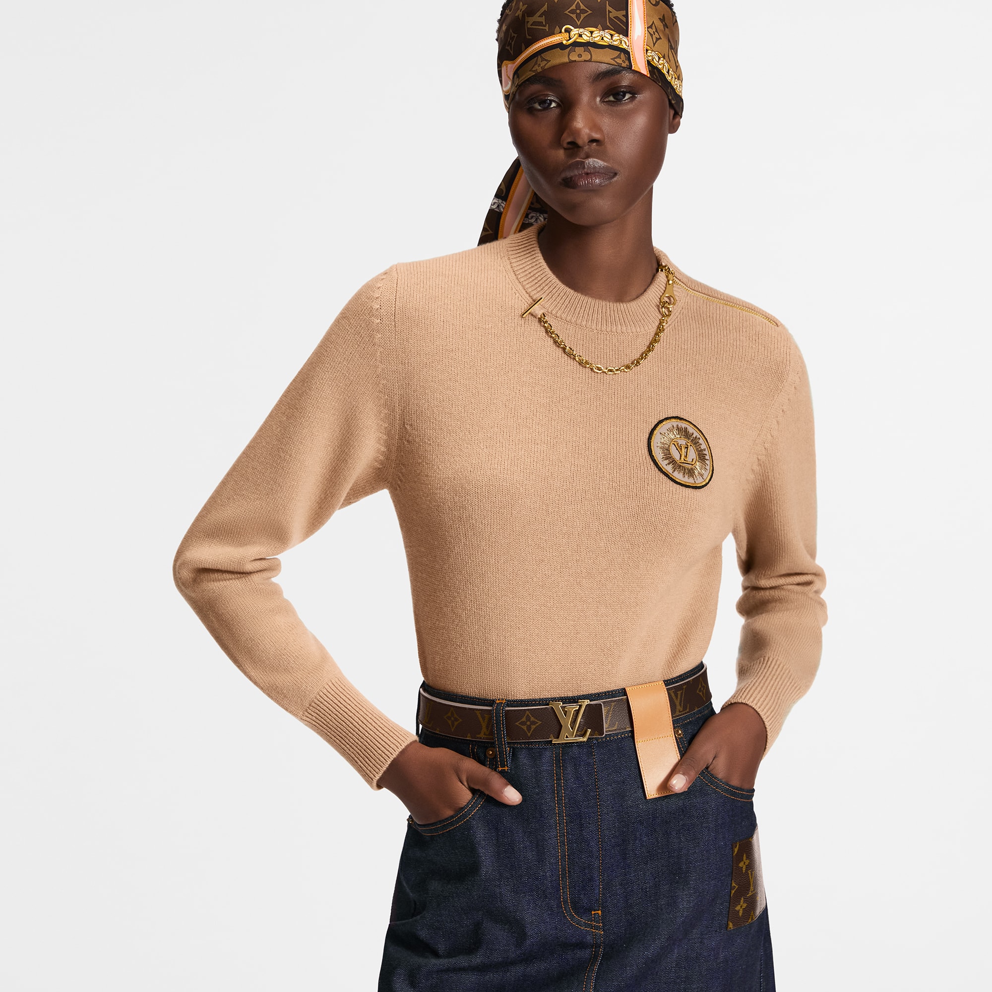 Chain Detail Patch Sweater  in Women