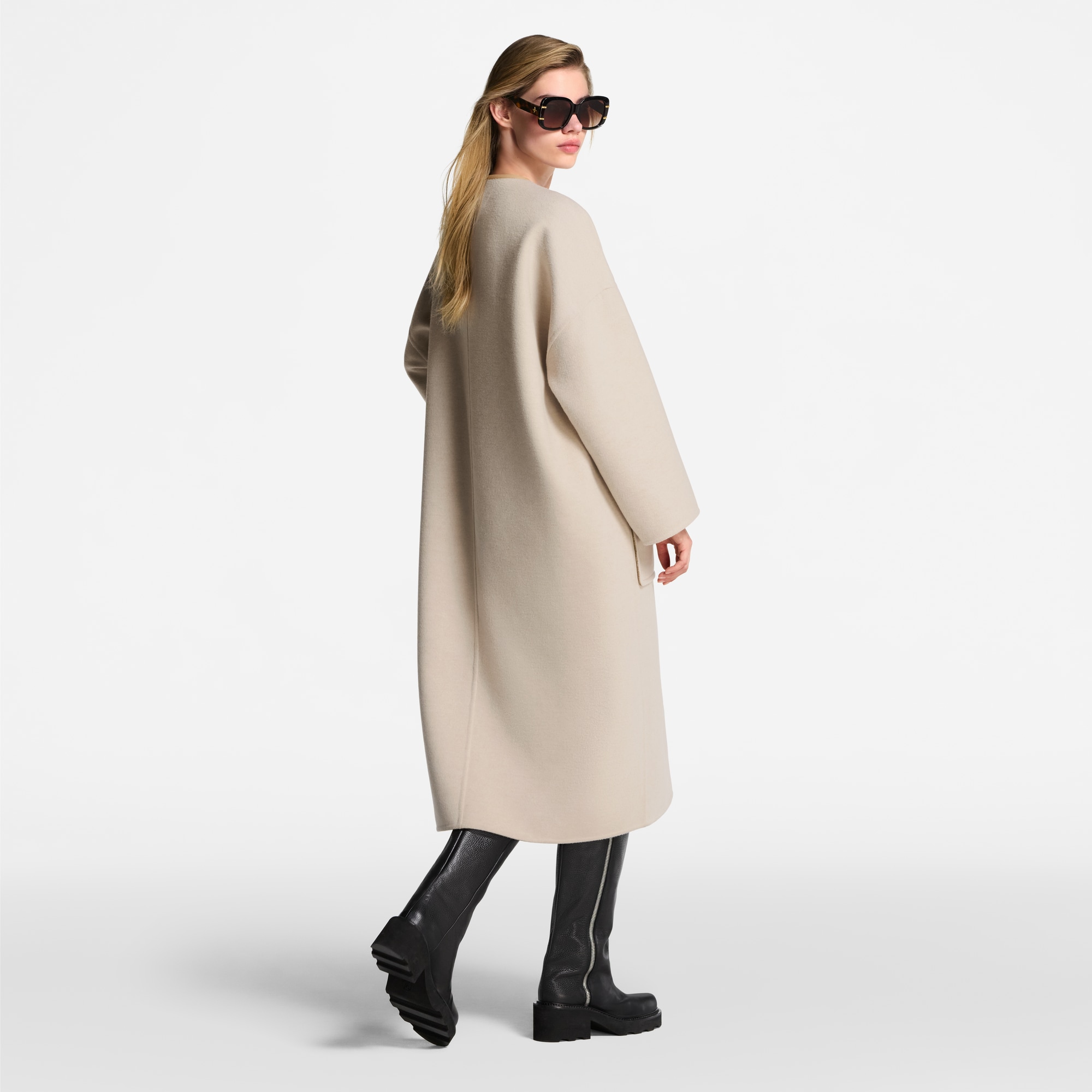 Collarless Double Face Coat  in Women