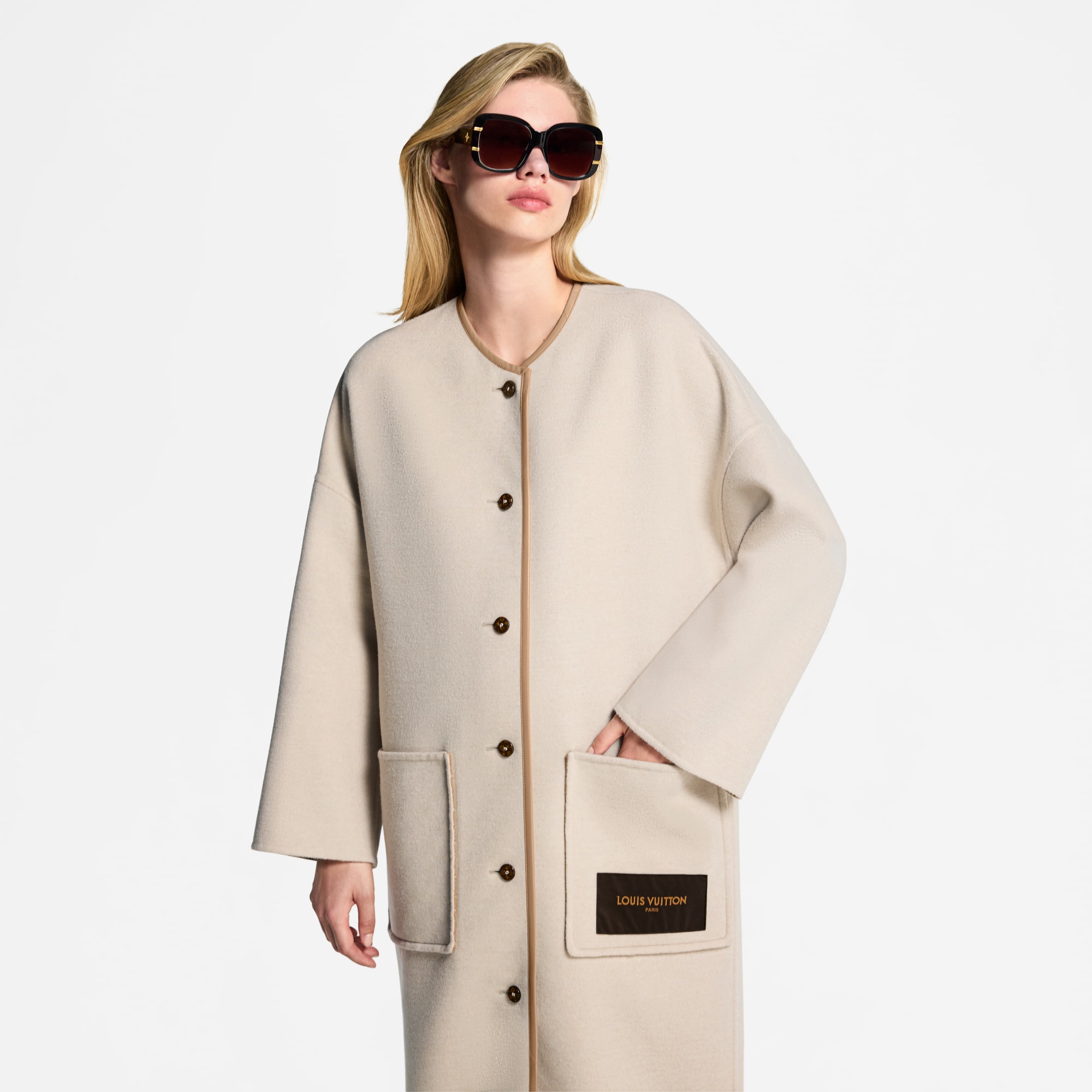 Collarless Double Face Coat  in Women