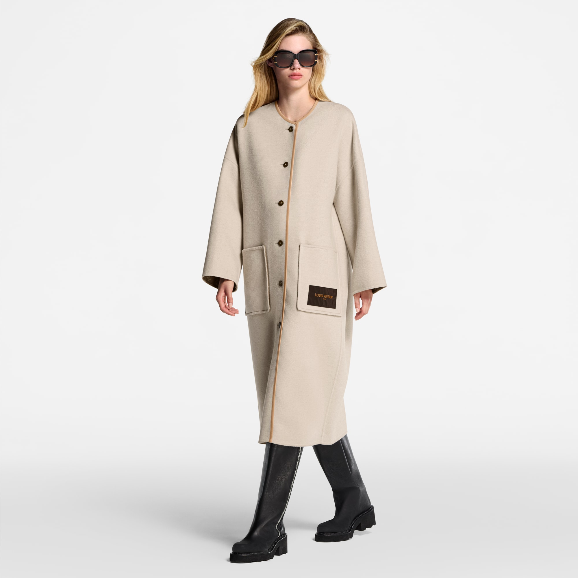 Collarless Double Face Coat  in Women