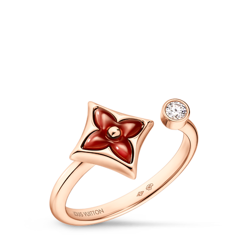 Color Blossom Mini Star Ring, Pink Gold, Cornelian and Diamond in Jewelry's Categories All Fine Jewelry collections by Louis Vuitton (Product zoom)