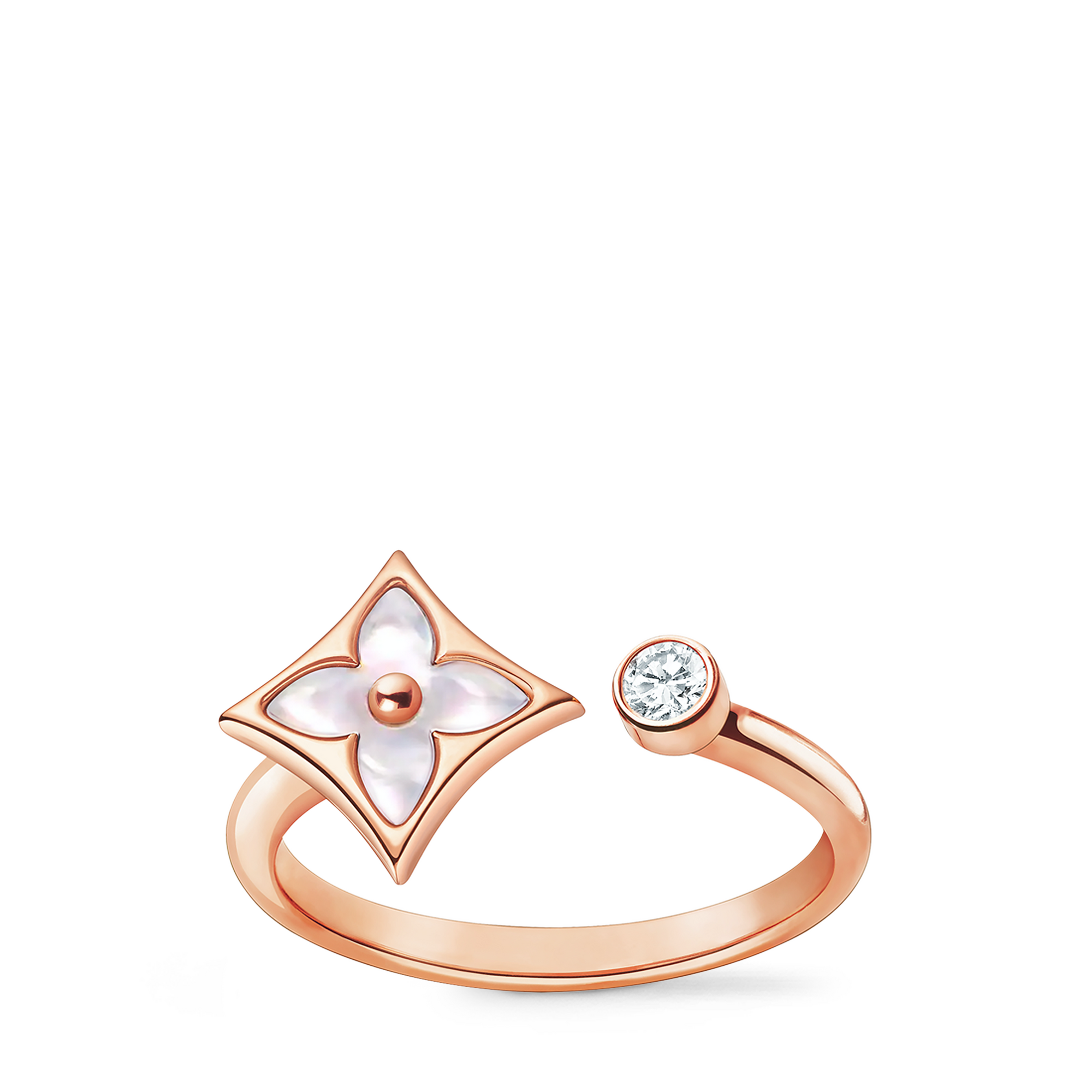 Color Blossom Mini Star Ring, Pink Gold, White Mother-of-Pearl and Diamond  in Jewelry