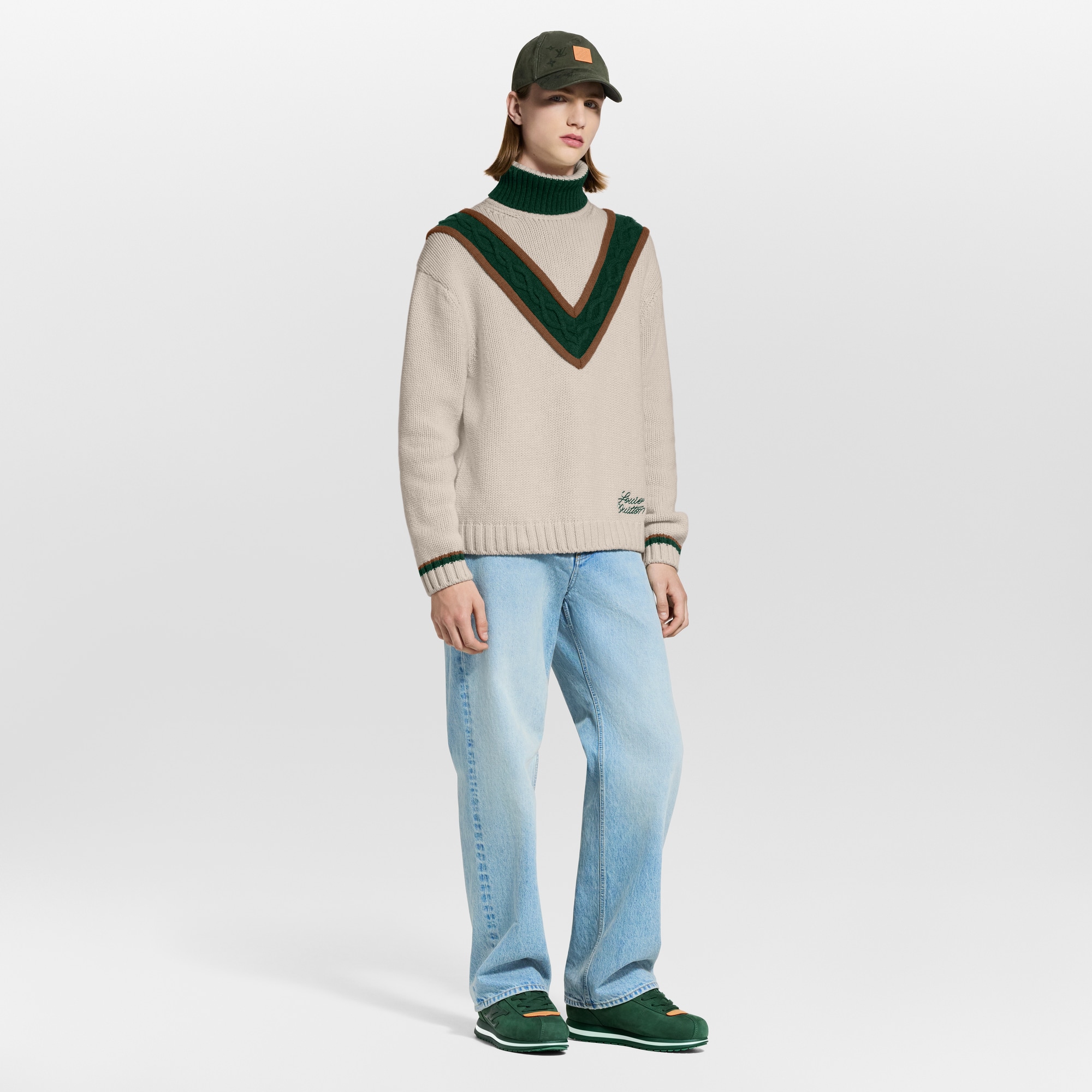 Contrasting Cable Knit Turtleneck  in Men
