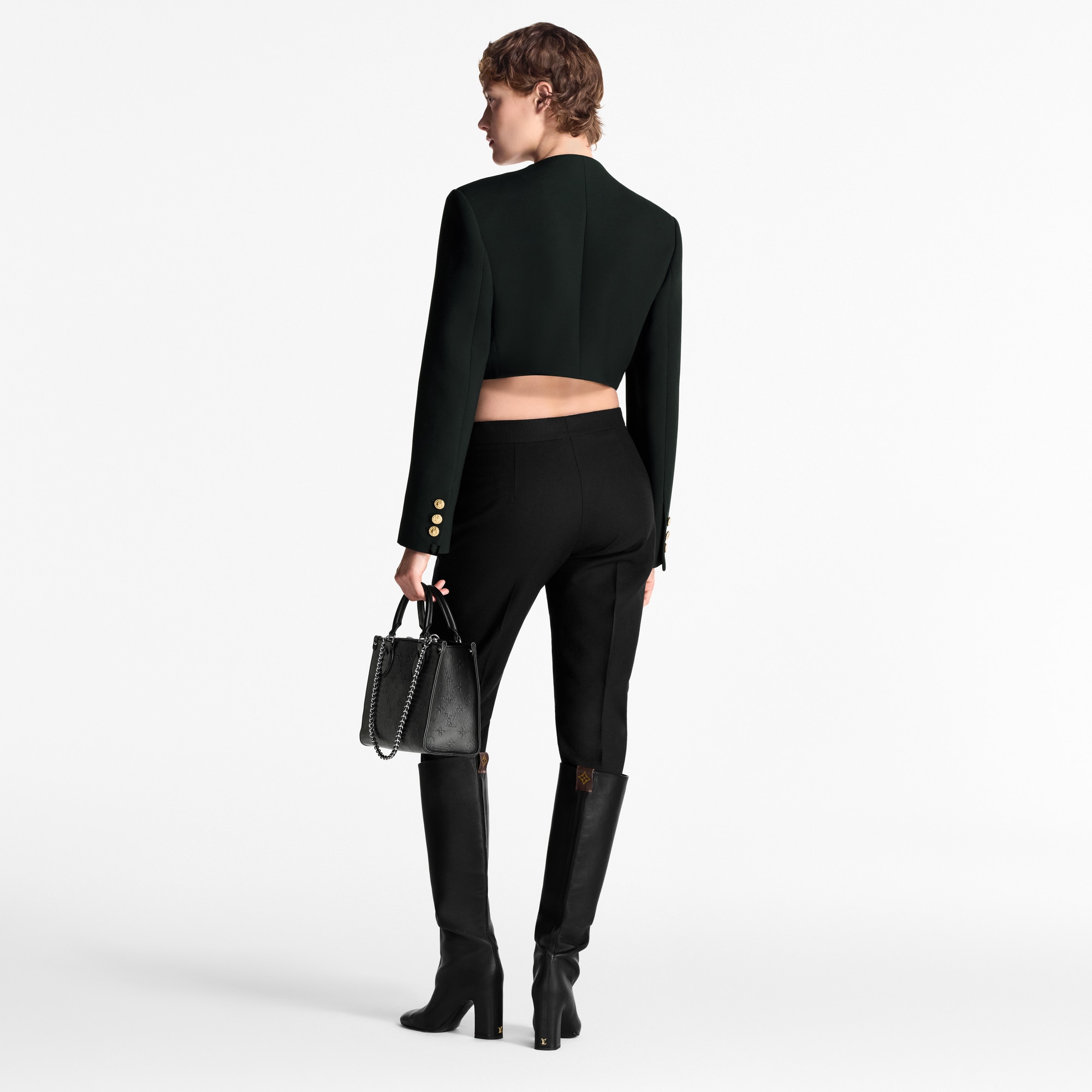 Cropped Button Trim Jacket   in Women