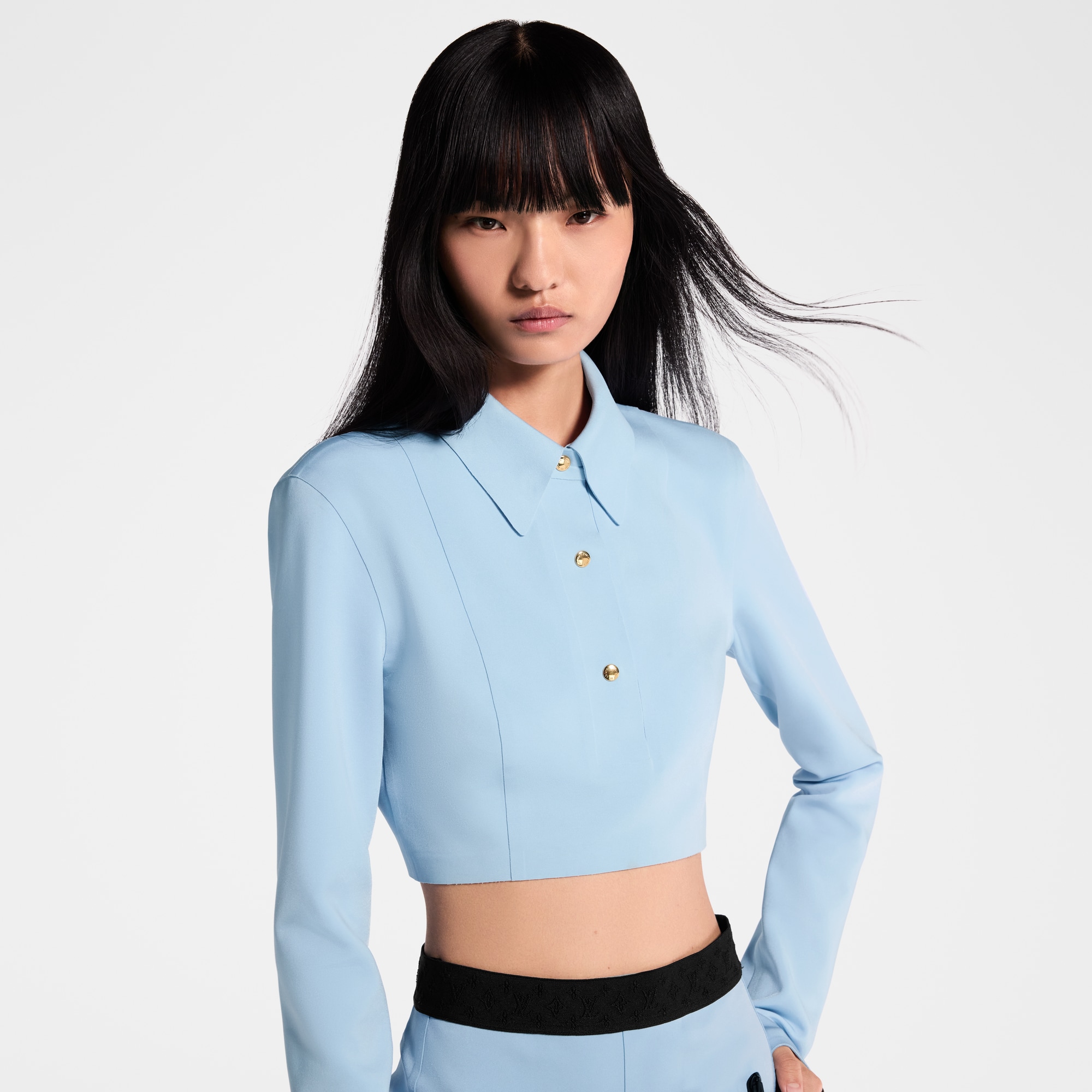 Cropped Long-Sleeved Polo Top  in Women