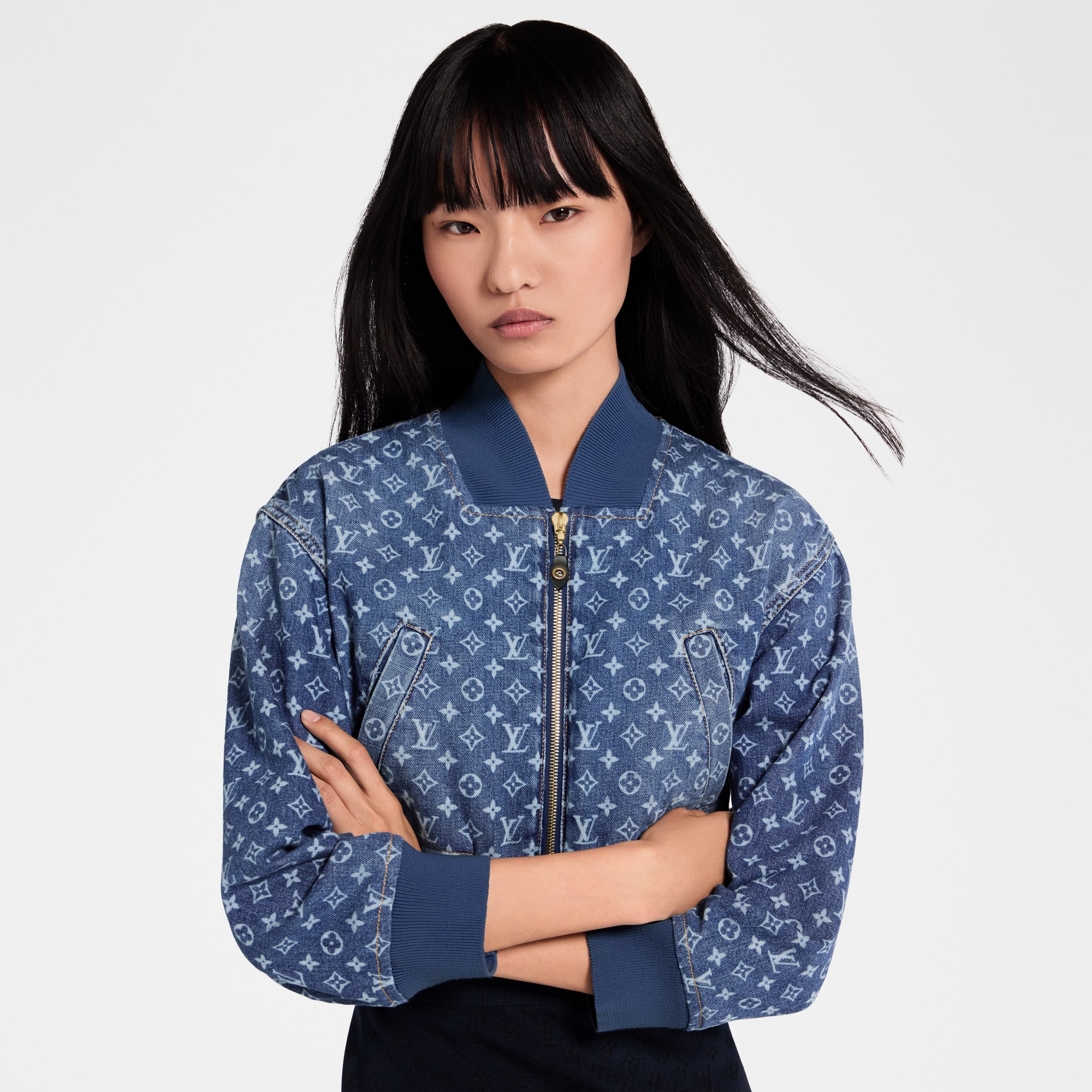 Cropped Monogram Denim Bomber Jacket  in Women