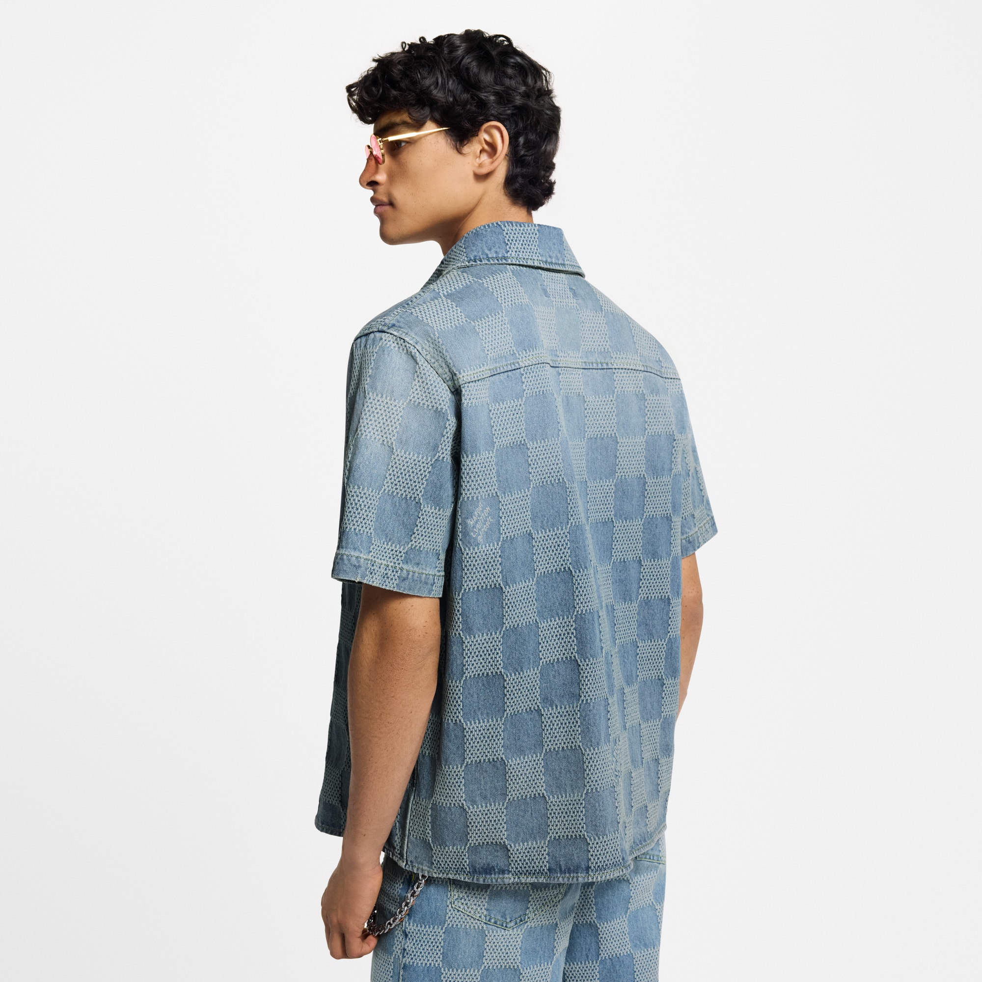 Damier 3D Light Denim Short-Sleeved Shirt  in Men