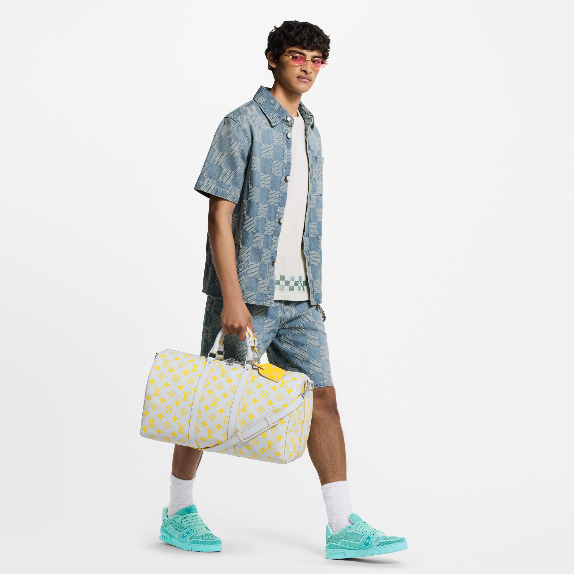 Damier 3D Light Denim Short-Sleeved Shirt  in Men