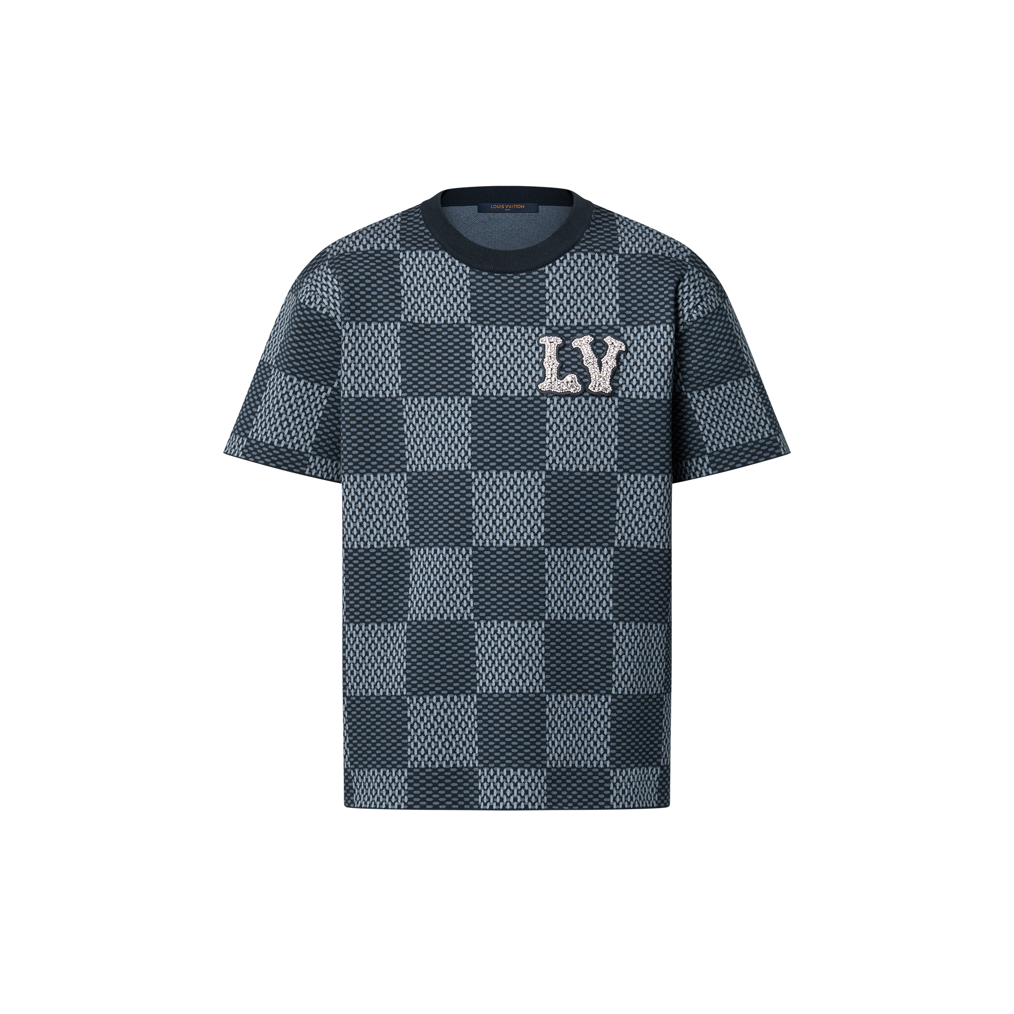 Short-Sleeved Cotton Damier Crewneck With Crystal LV Patch - Ready  