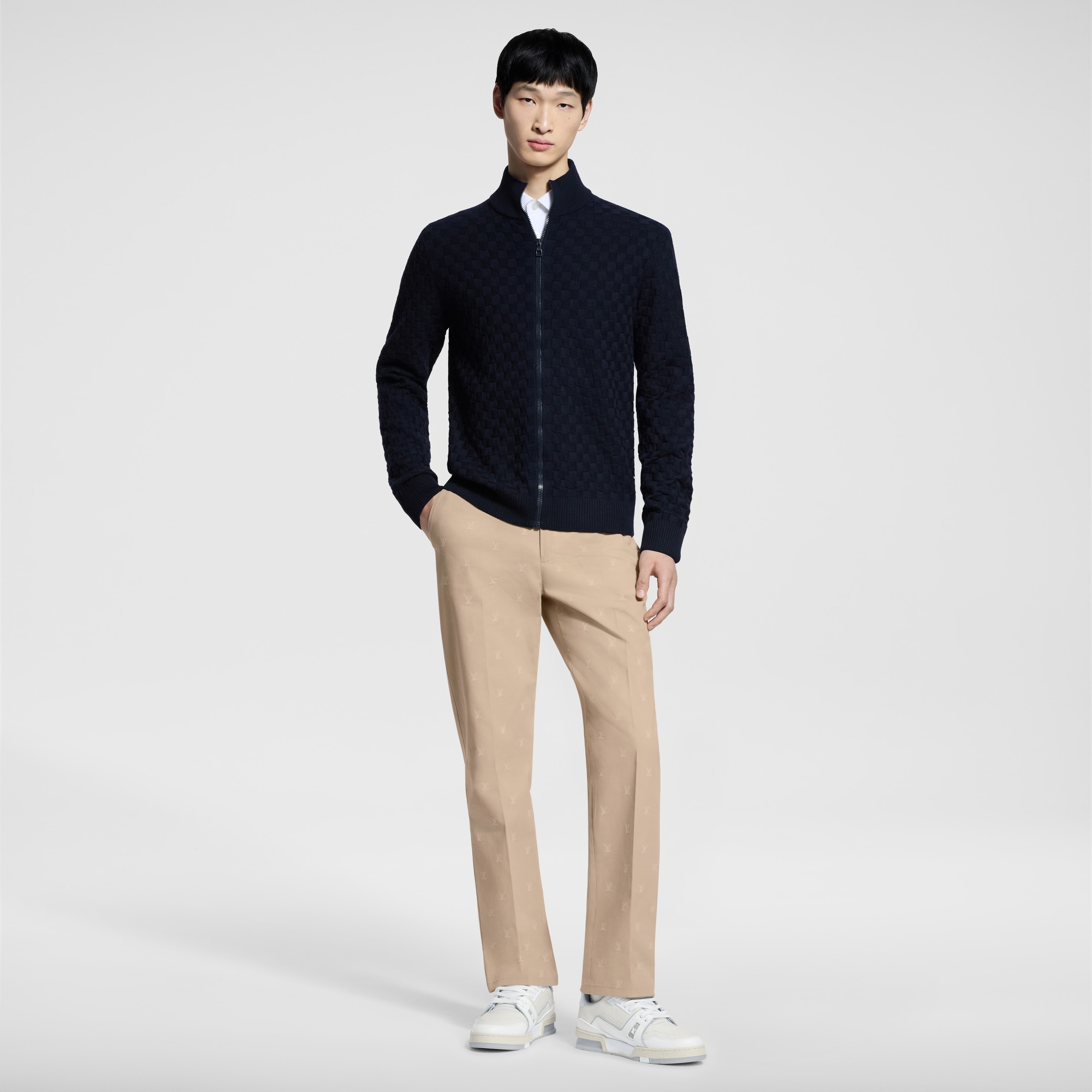 Damier Signature Zip-Through Cardigan  in Men