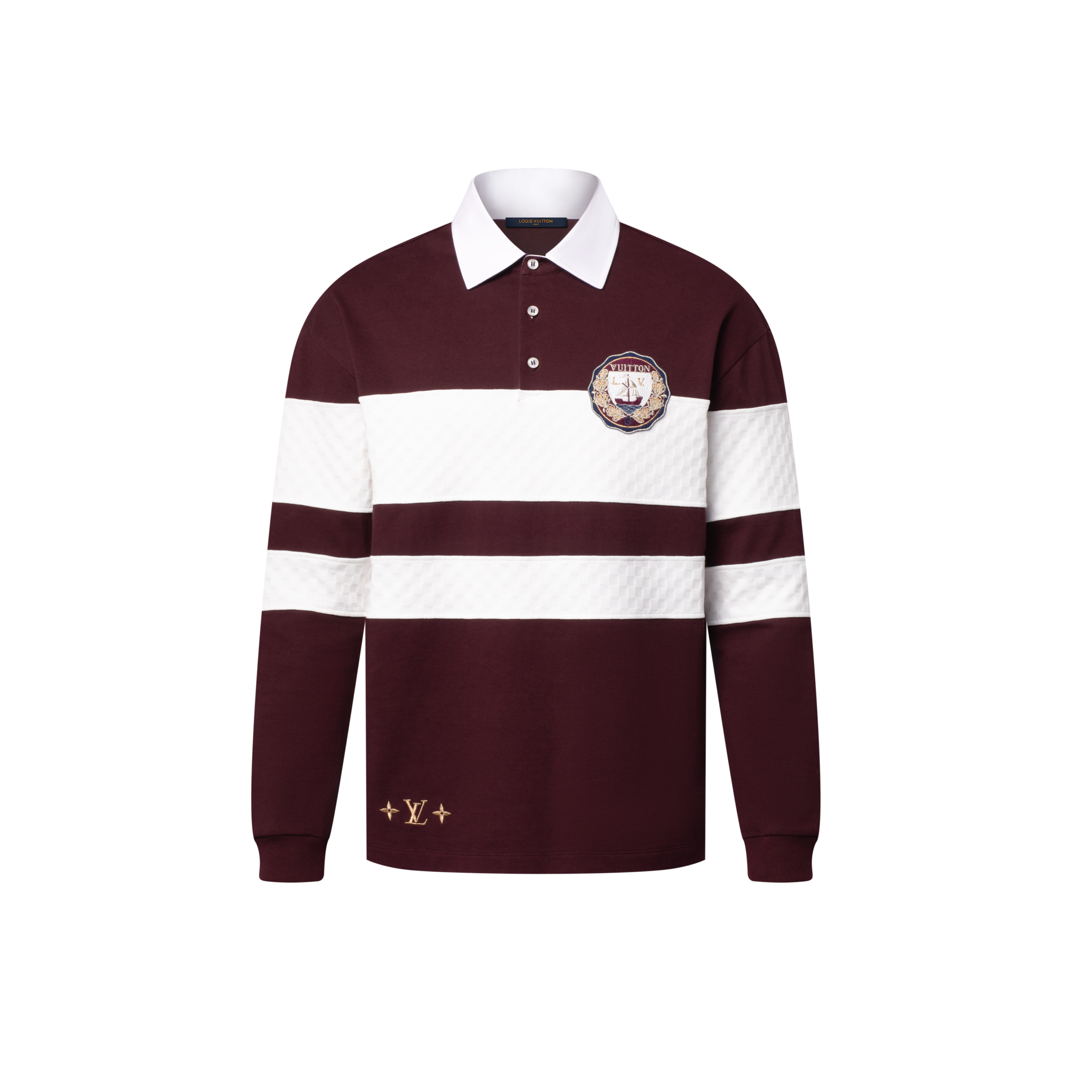 Damier Striped Long-Sleeved Polo Shirt  in Men