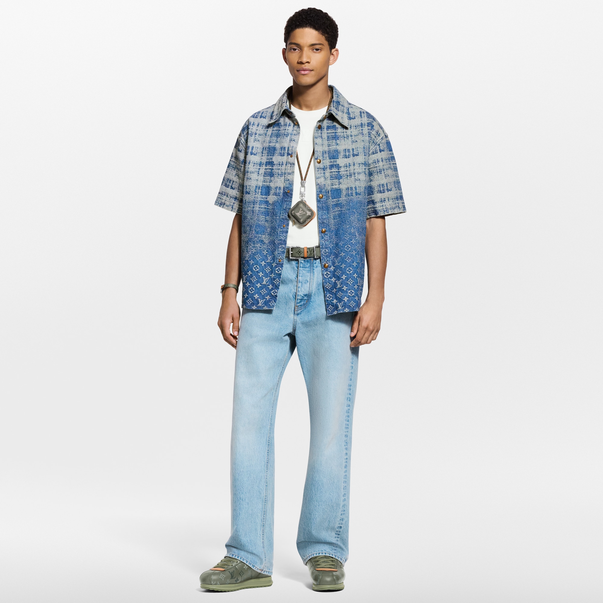 Denim Short-Sleeved Shirt  in Men