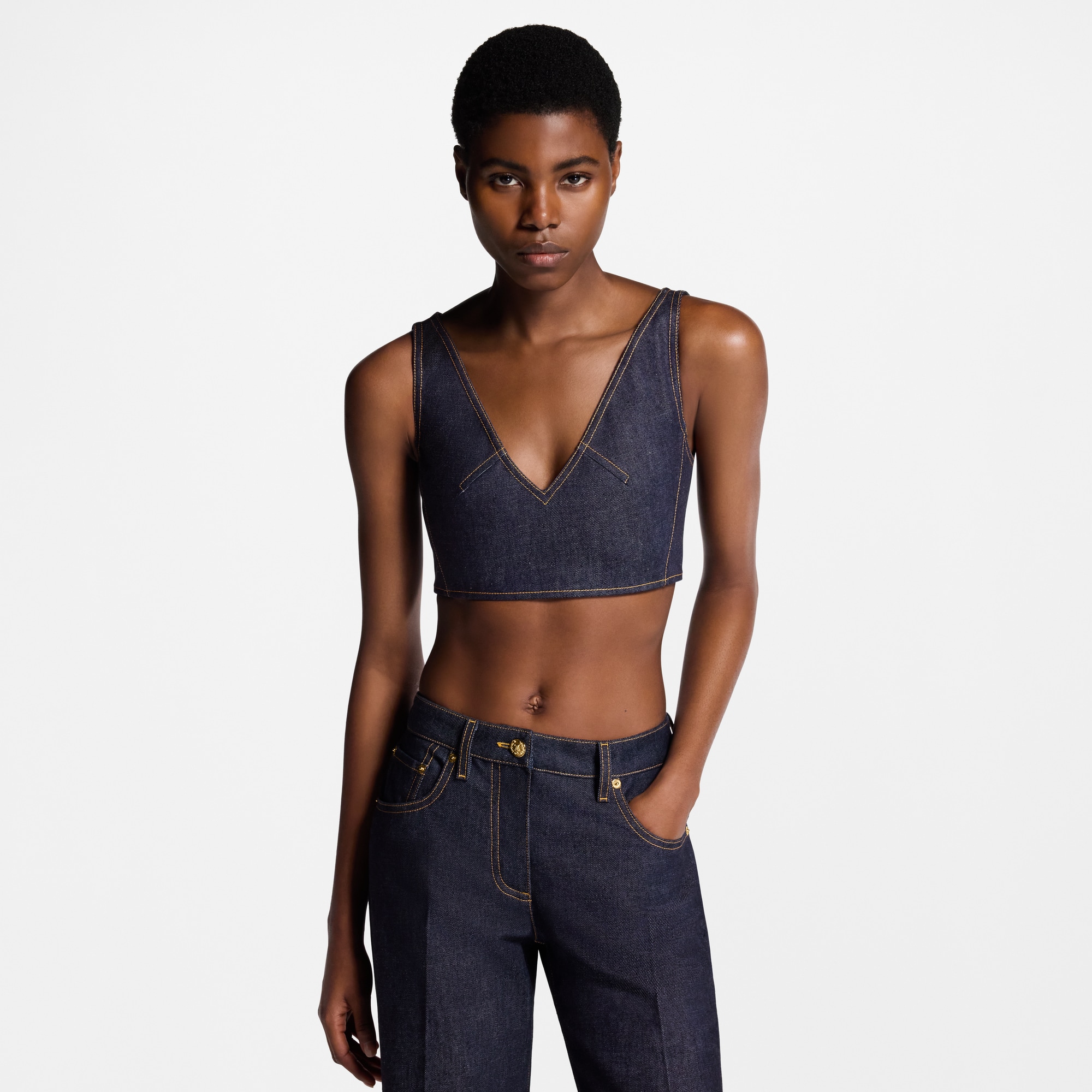 Denim V-Neck Crop Top  in Women