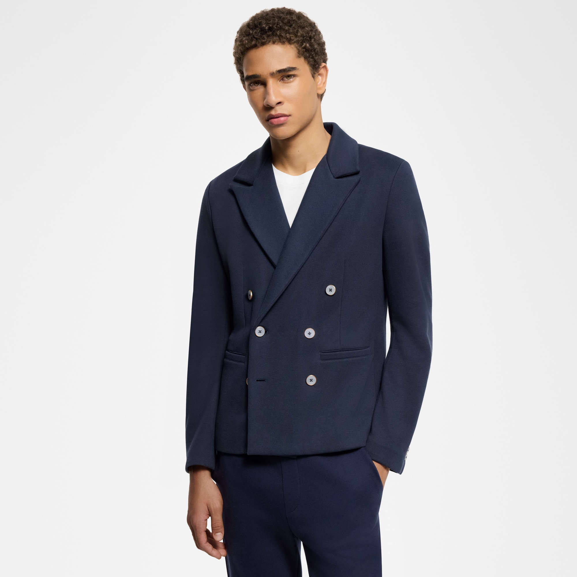 Double-Breasted Cotton And Cashmere Jersey Jacket  in Men