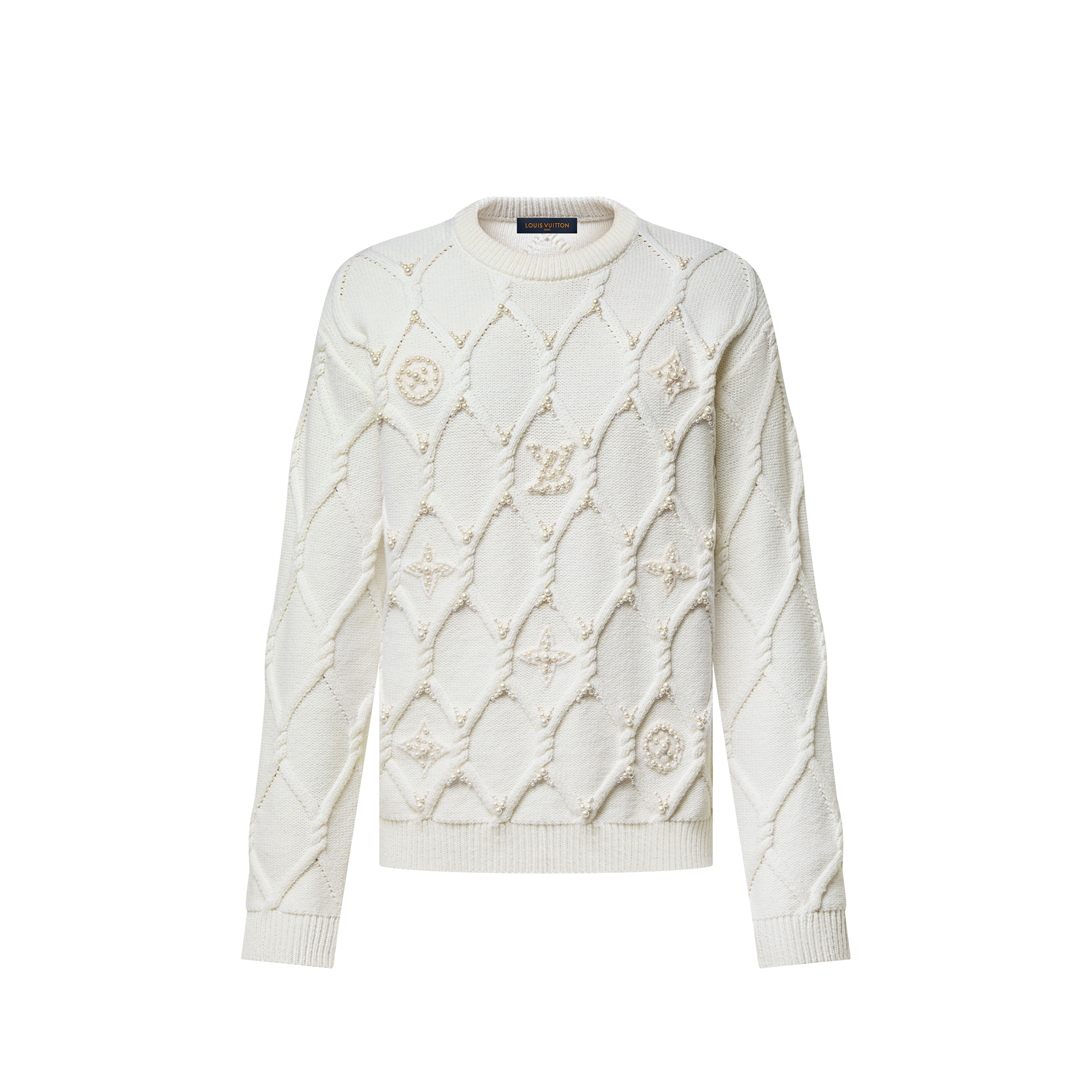 Embellished Cable Knit Wool Blend Pullover  in Men