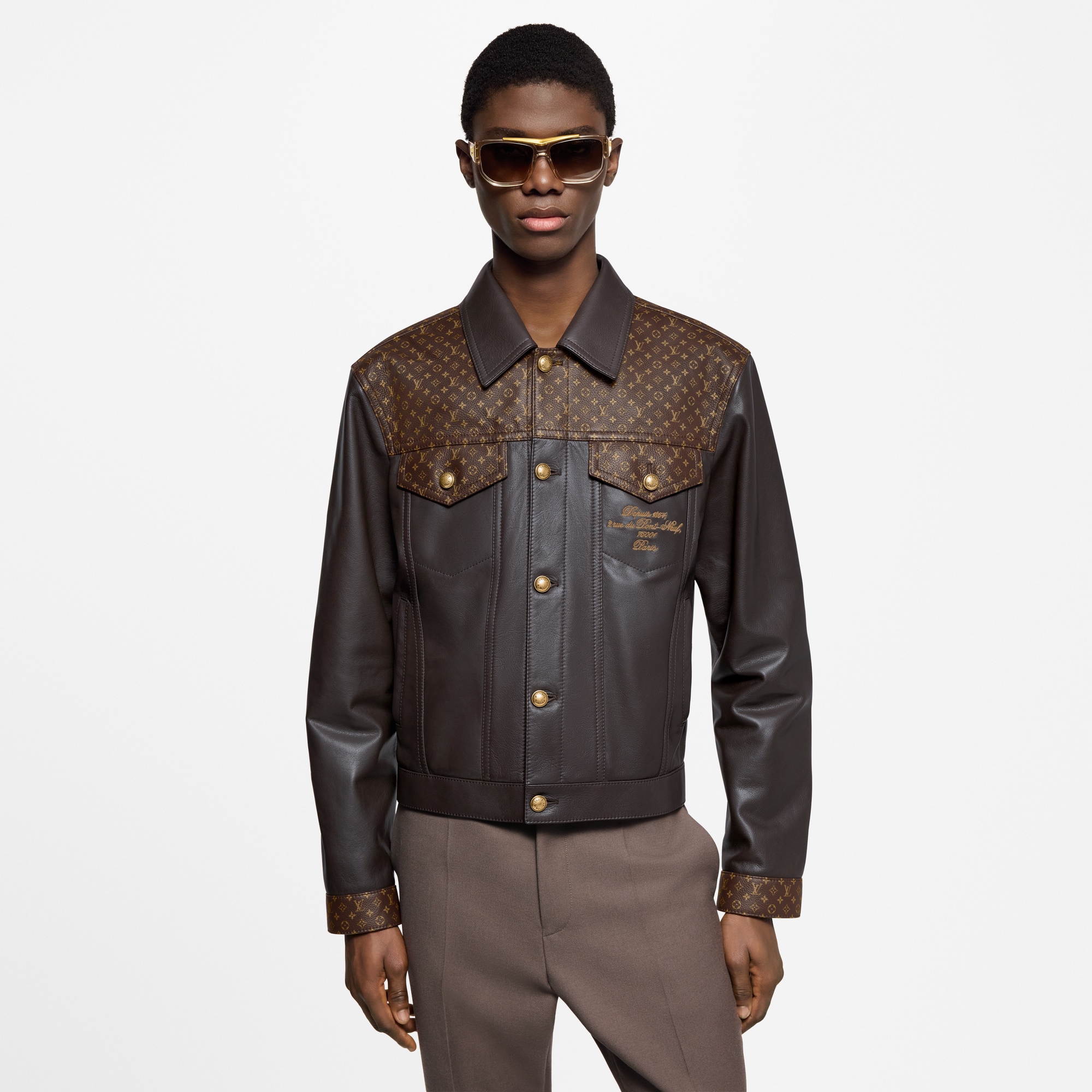 Embellished Leather Trucker Jacket  in Men