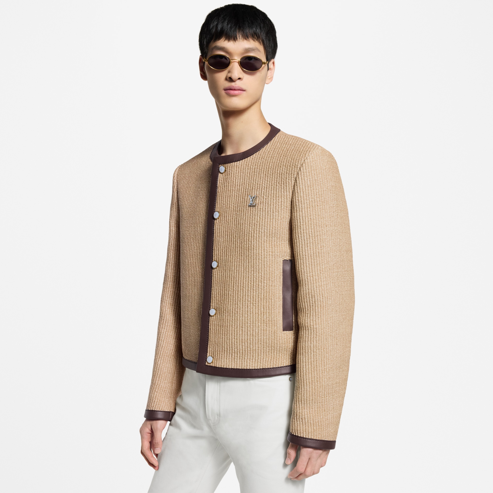 Embellished Raffia Chic Collarless Jacket  in Men