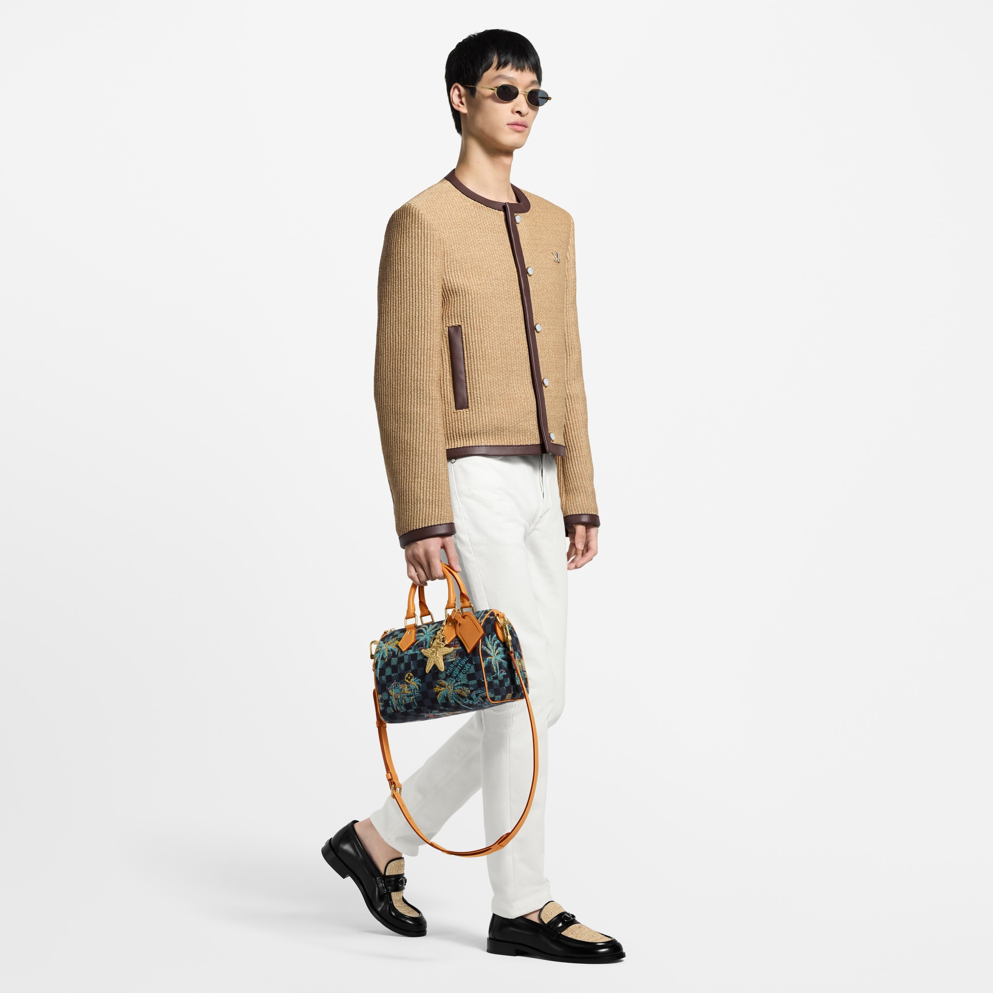 Embellished Raffia Chic Collarless Jacket  in Men