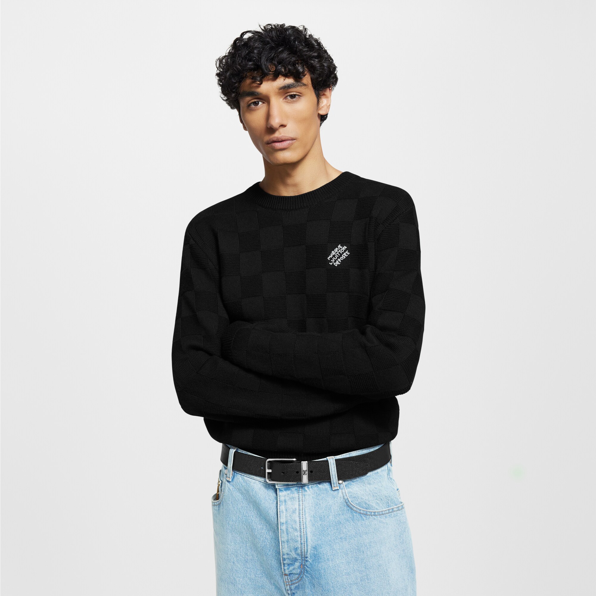 Embellished Wool Damier Pullover  in Men