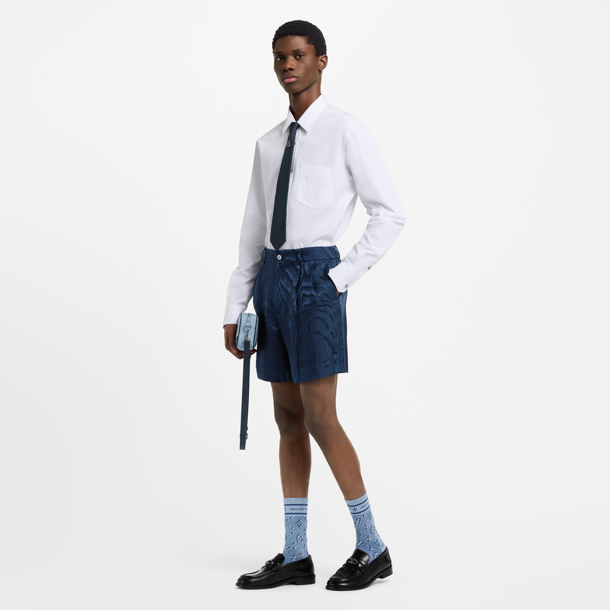 Embossed Signature Long-Sleeved Cotton Shirt  in Men