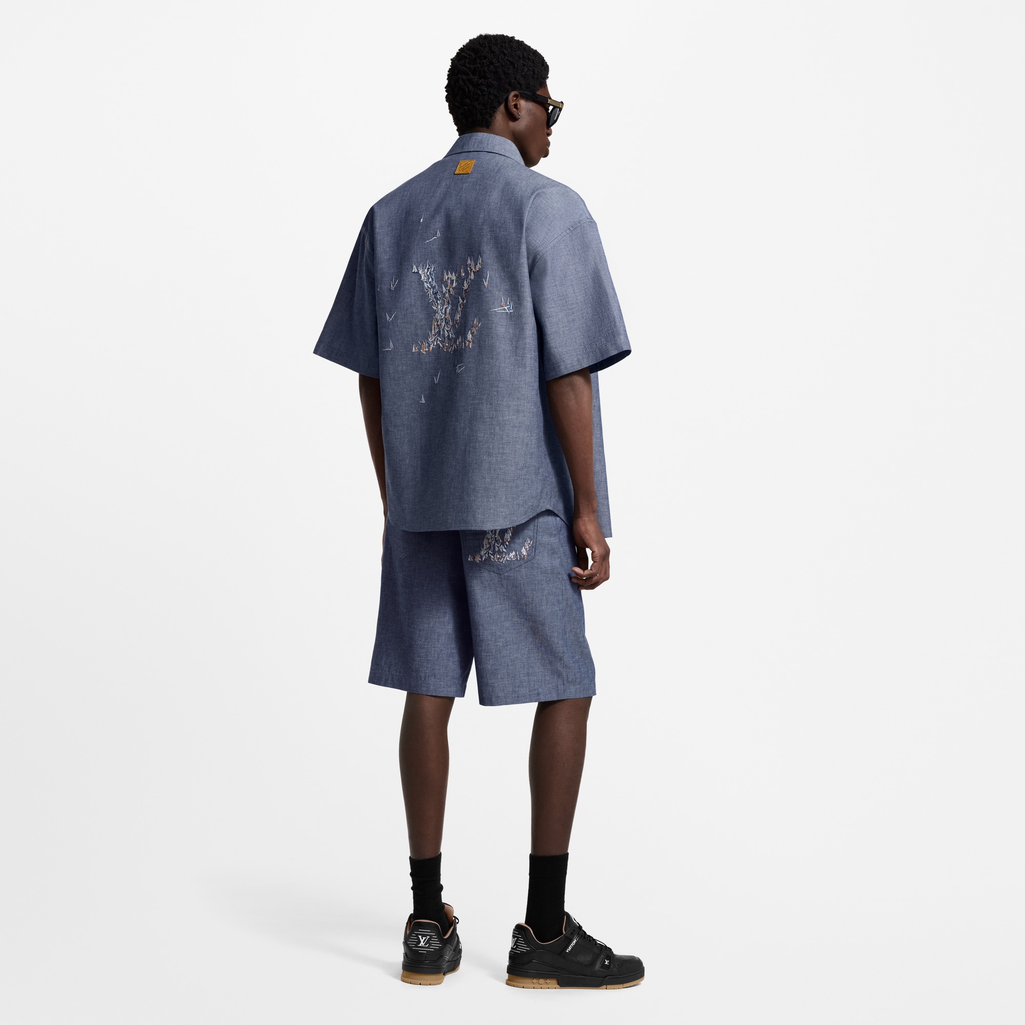 Embroidered Chambray Shorts  in Men