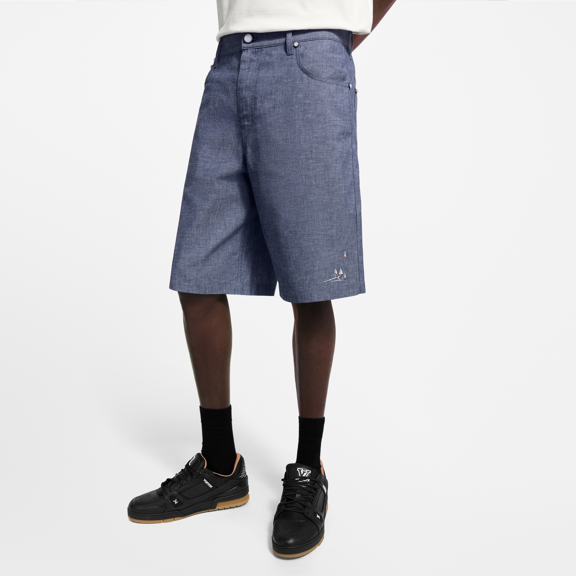 Embroidered Chambray Shorts  in Men