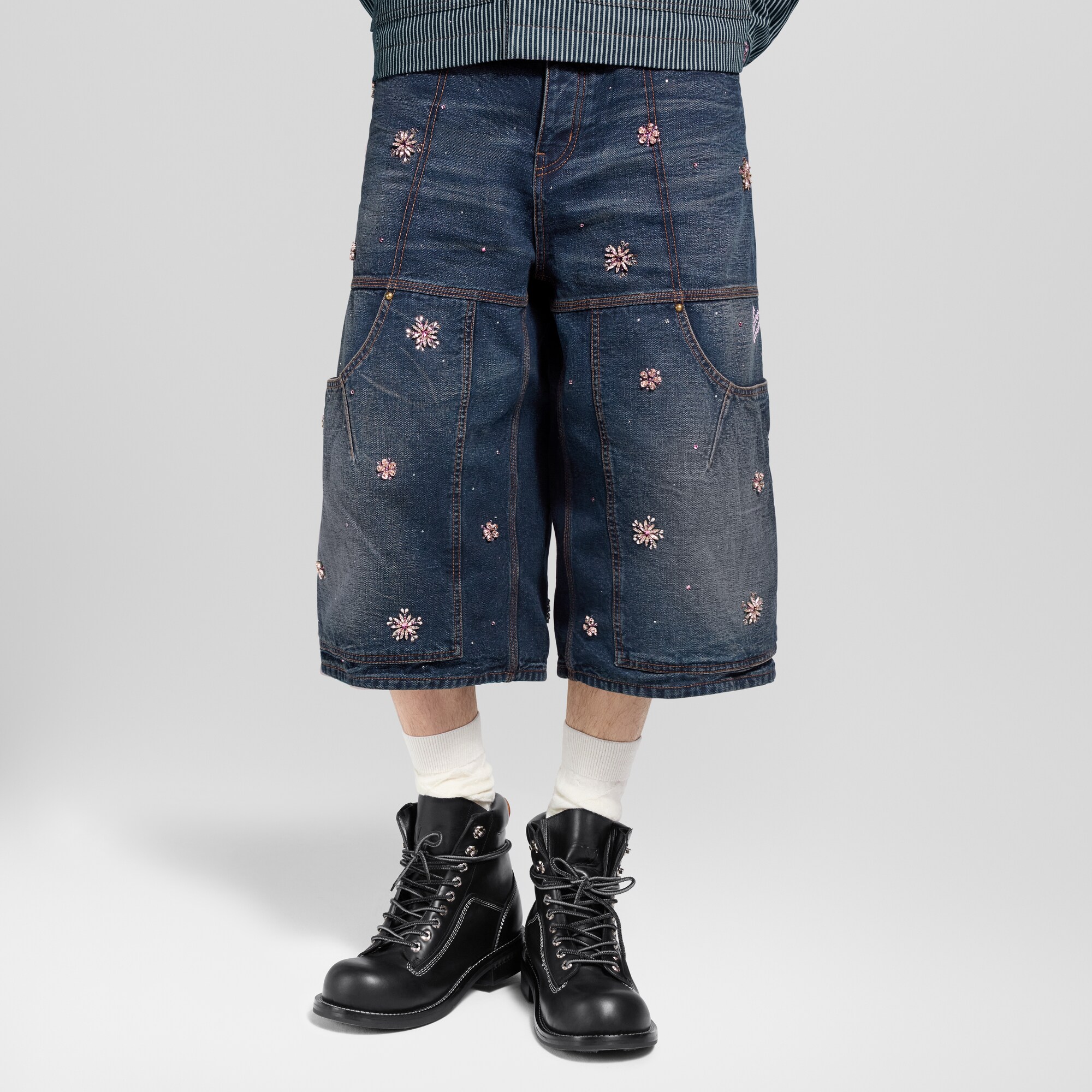 Embroidered Denim Workwear Shorts  in Men