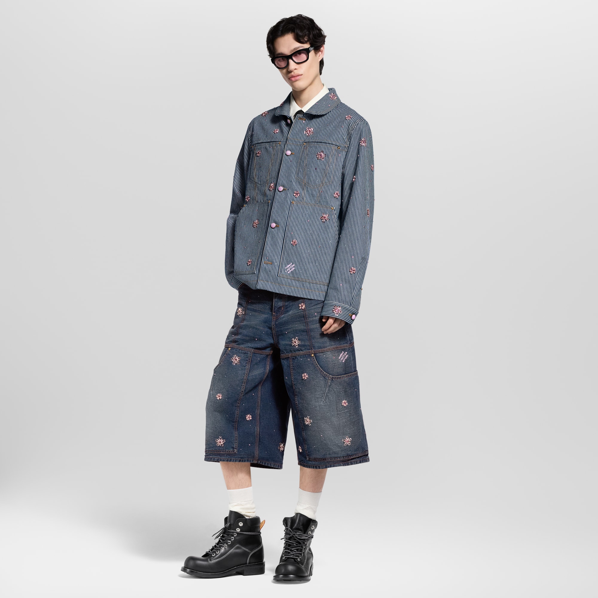 Embroidered Denim Workwear Shorts  in Men