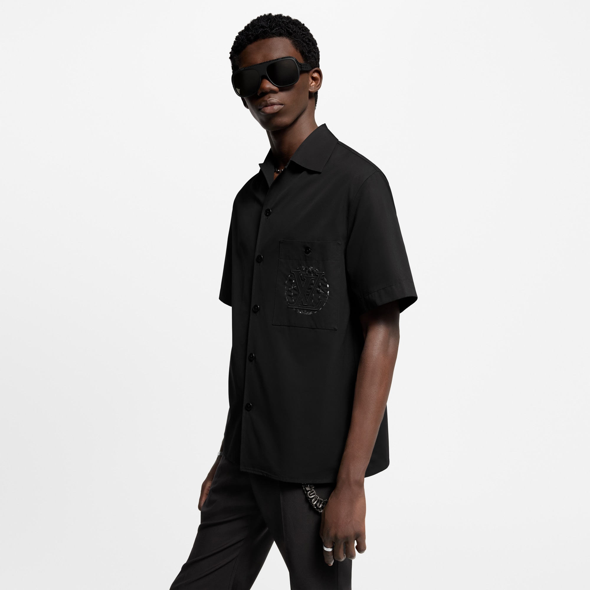 Embroidered Short-Sleeved Cotton Shirt  in Men