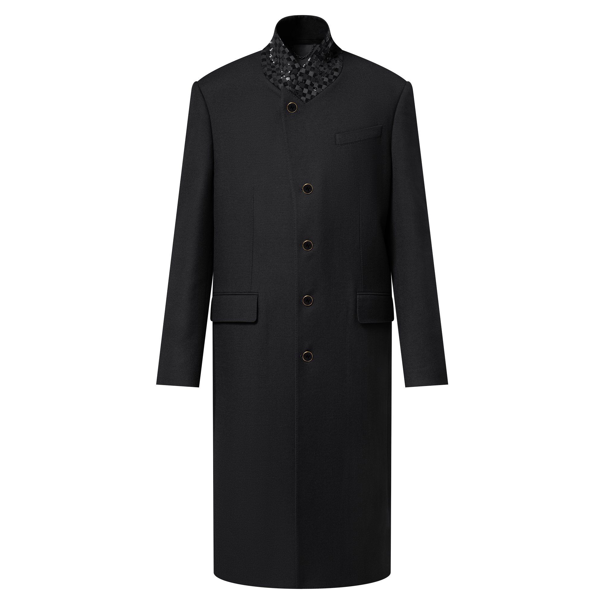 Embroidered Standing Collar Single-Breasted Coat  in Men