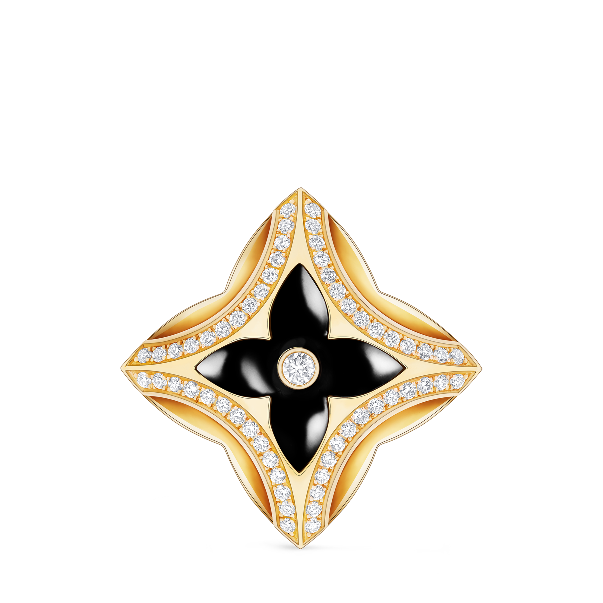 Ever Blossom Brooch, Yellow Gold, Onyx & Diamonds - Categories 