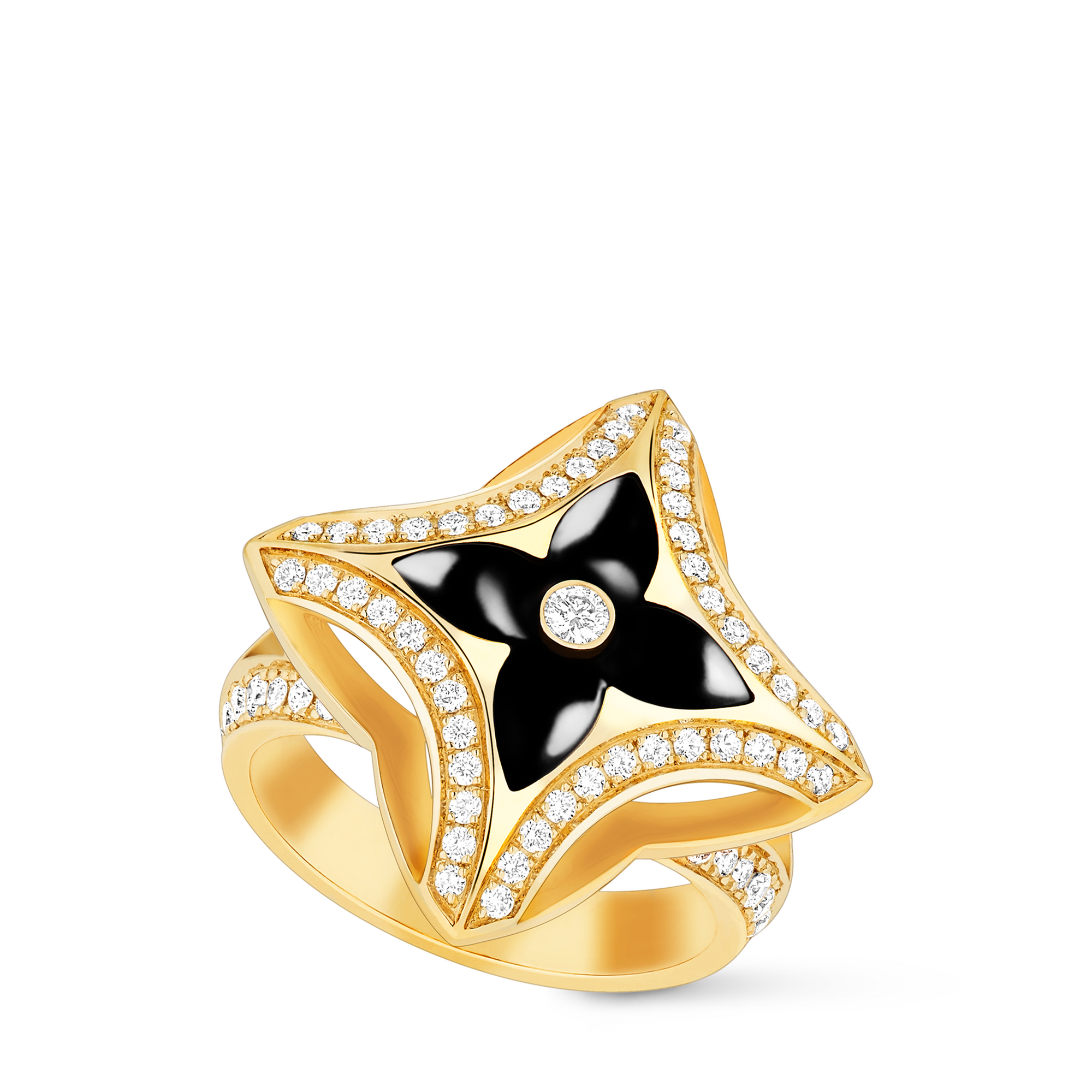Ever Blossom Ring, Yellow Gold, Onyx & Diamonds  in Jewelry