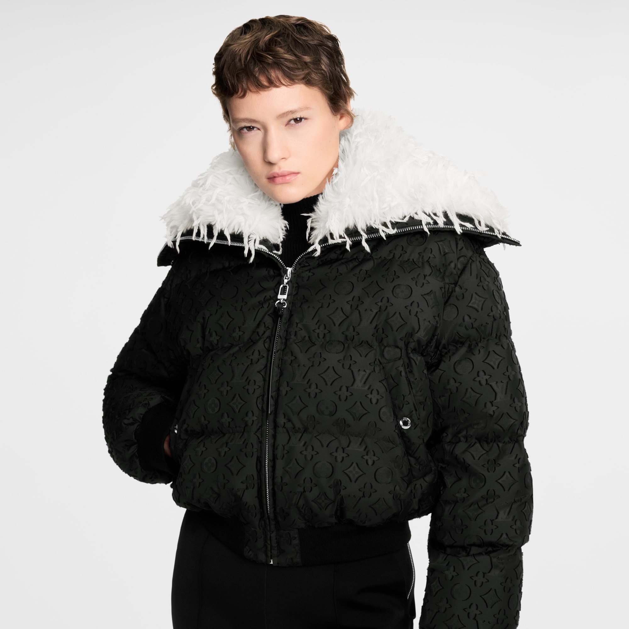 Feather Collar Puffer Jacket  in Women