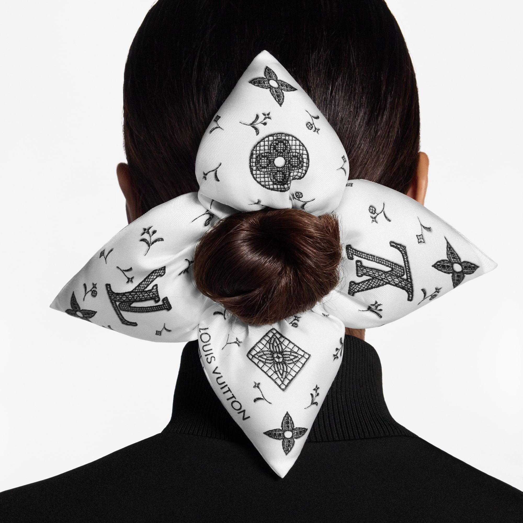 Louis Vuitton Black & White Monogram Hair Scrunchie LV satin scrunchie (HANDMADE, NOT WORN) YOU WILL... | Depop main image 2