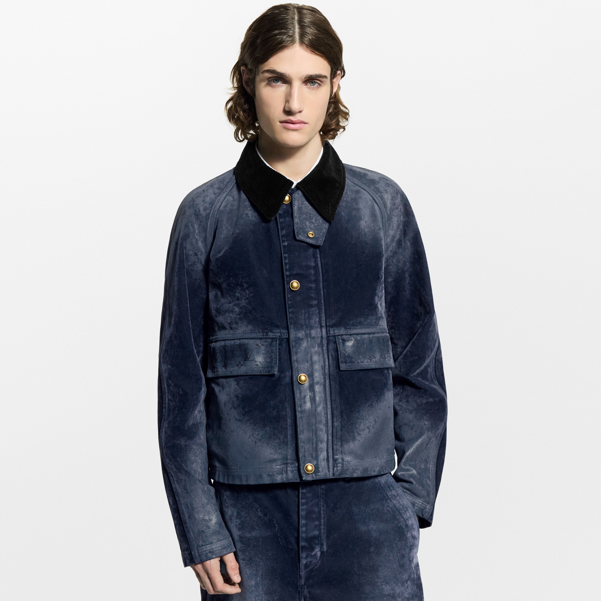 Flocked Denim Jacket With Monogram Details  in Men