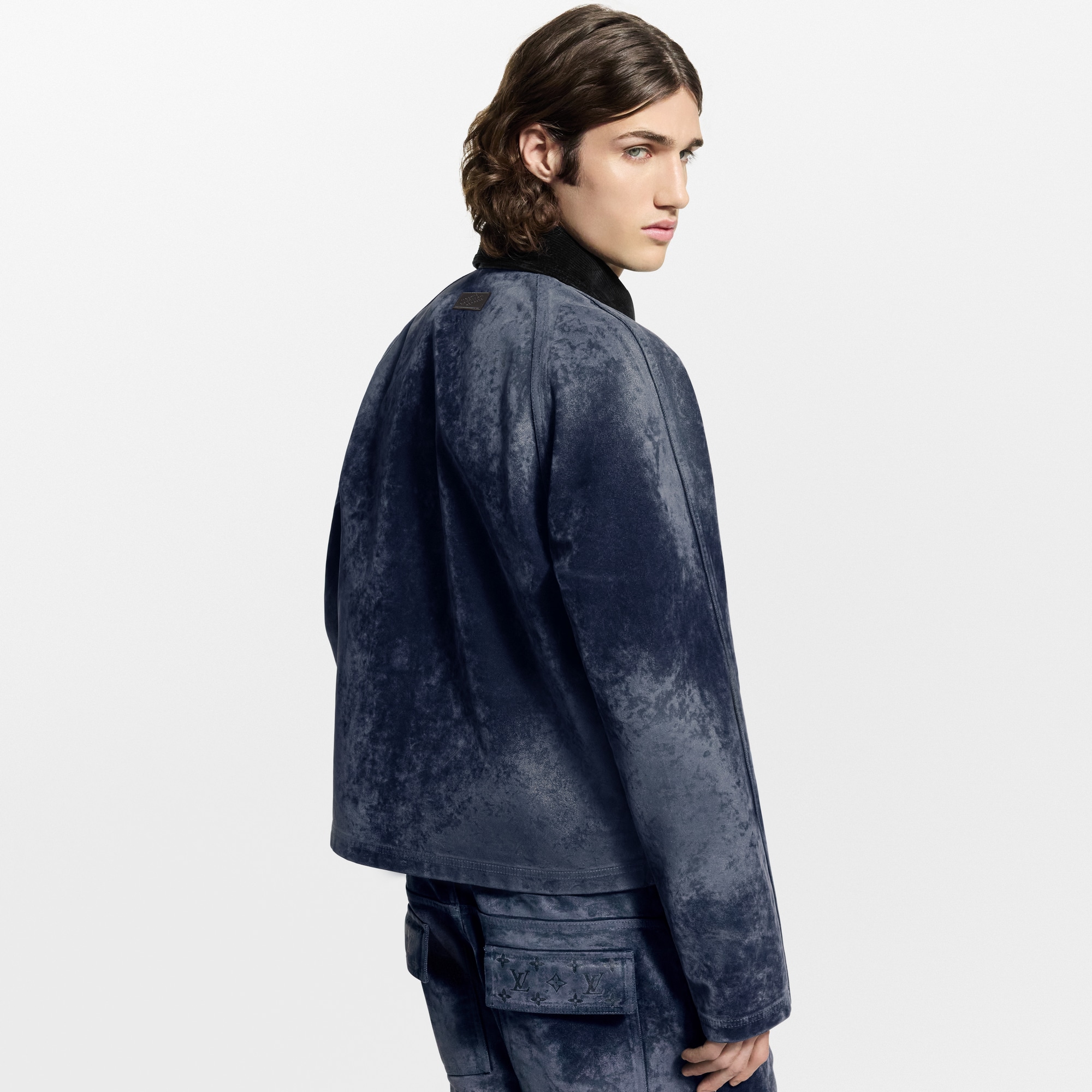 Flocked Denim Jacket With Monogram Details  in Men