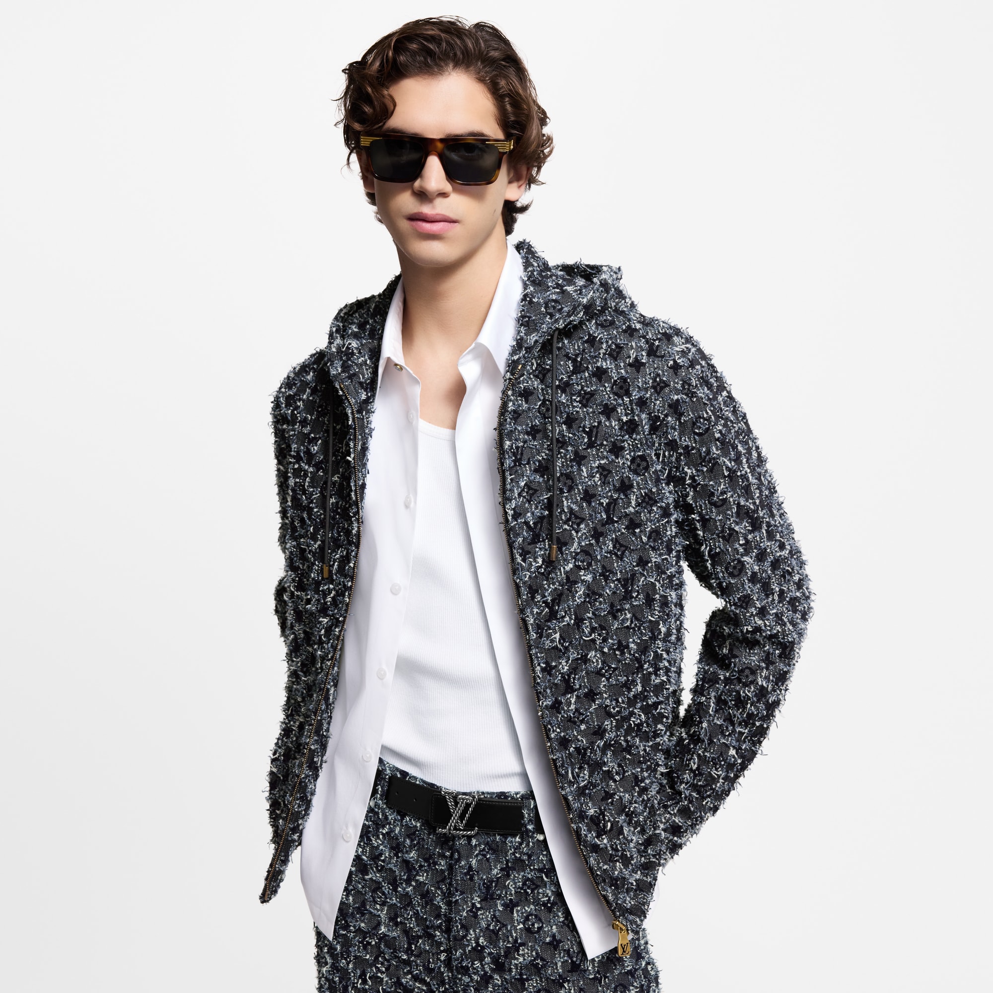 Flocked Monogram Denim Hoodie  in Men