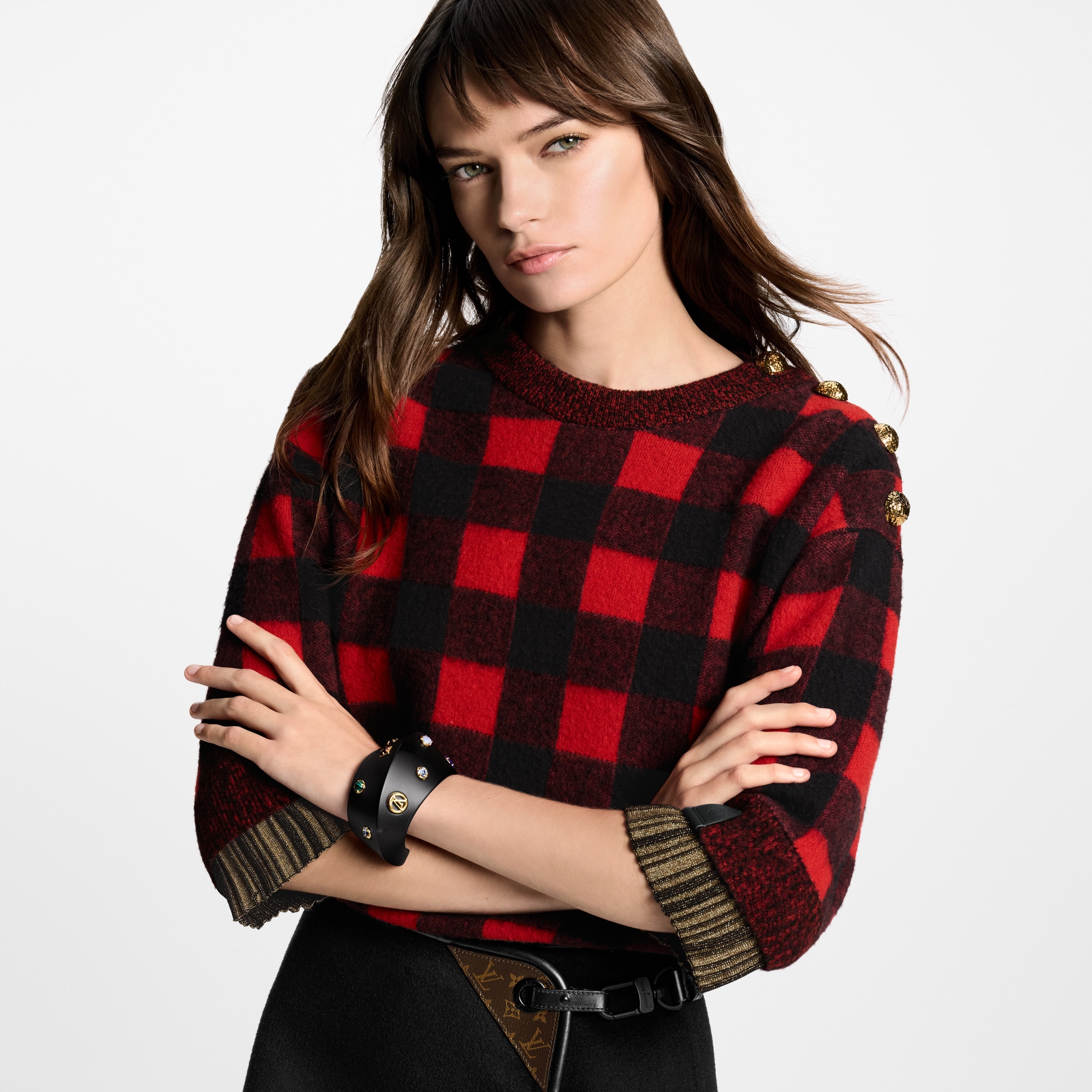 Graphic Check Knit Top  in Women