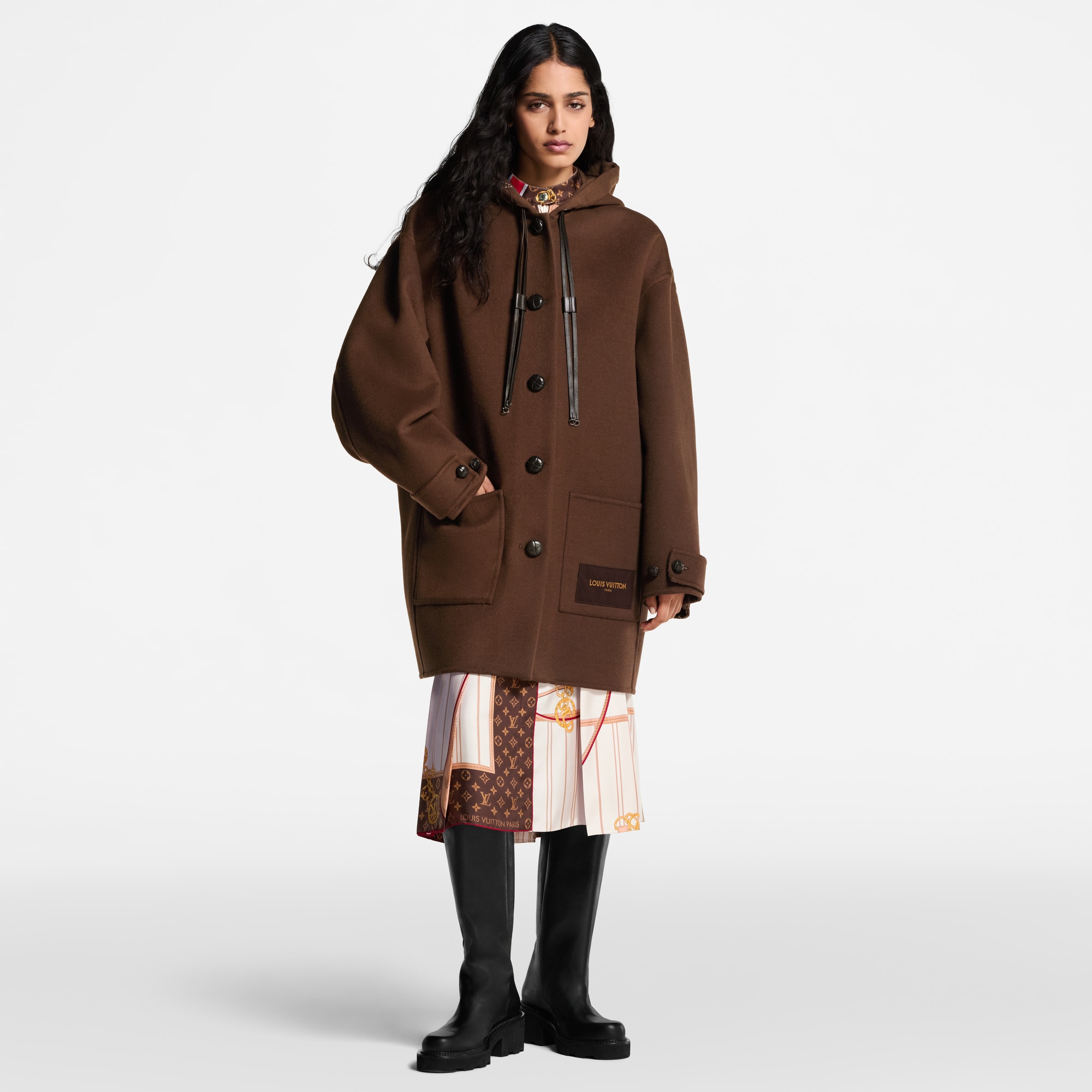 Hooded Button-Up Coat  in Women