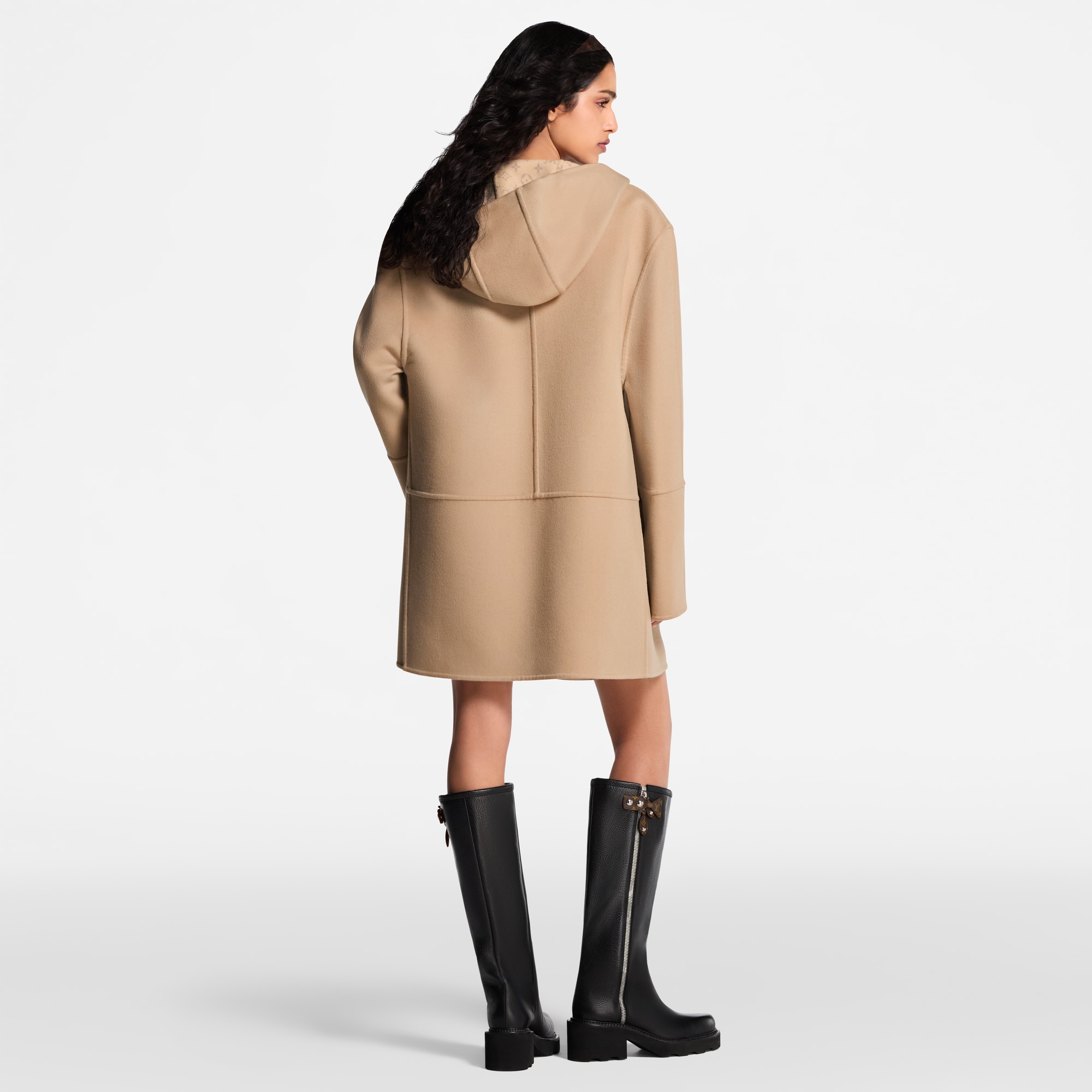 Hooded Double Face Zip-Up Coat  in Women