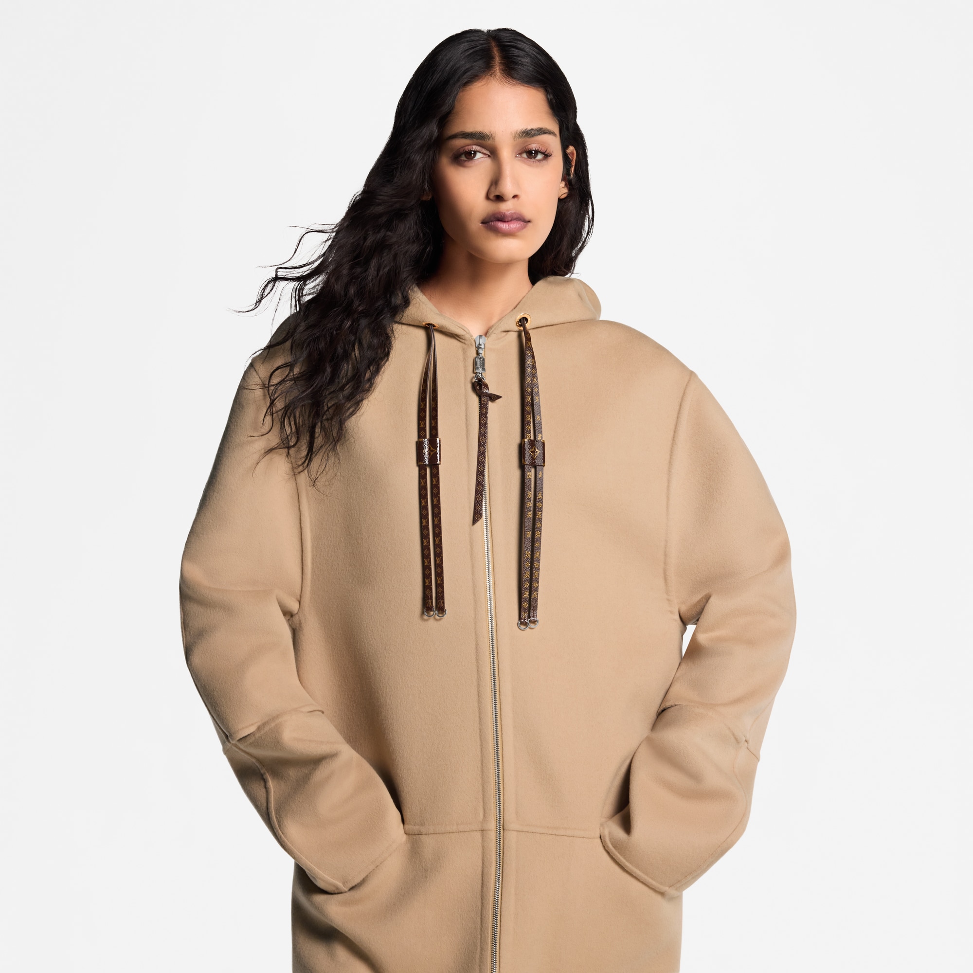 Hooded Double Face Zip-Up Coat  in Women